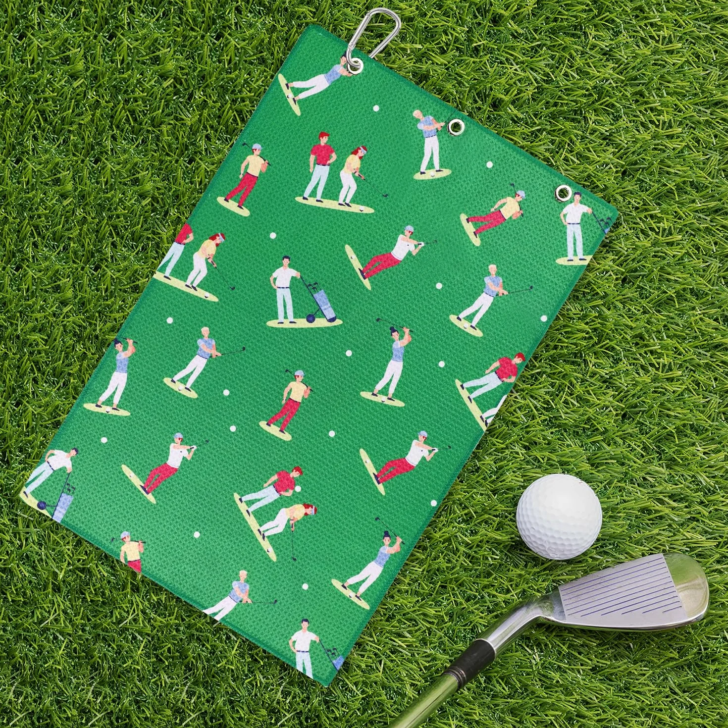 Asciugamano da Golf 60x40cm Microfibra Ricamato con Moschettone Assorbente a Nido d'Ape Accessori Sportivi