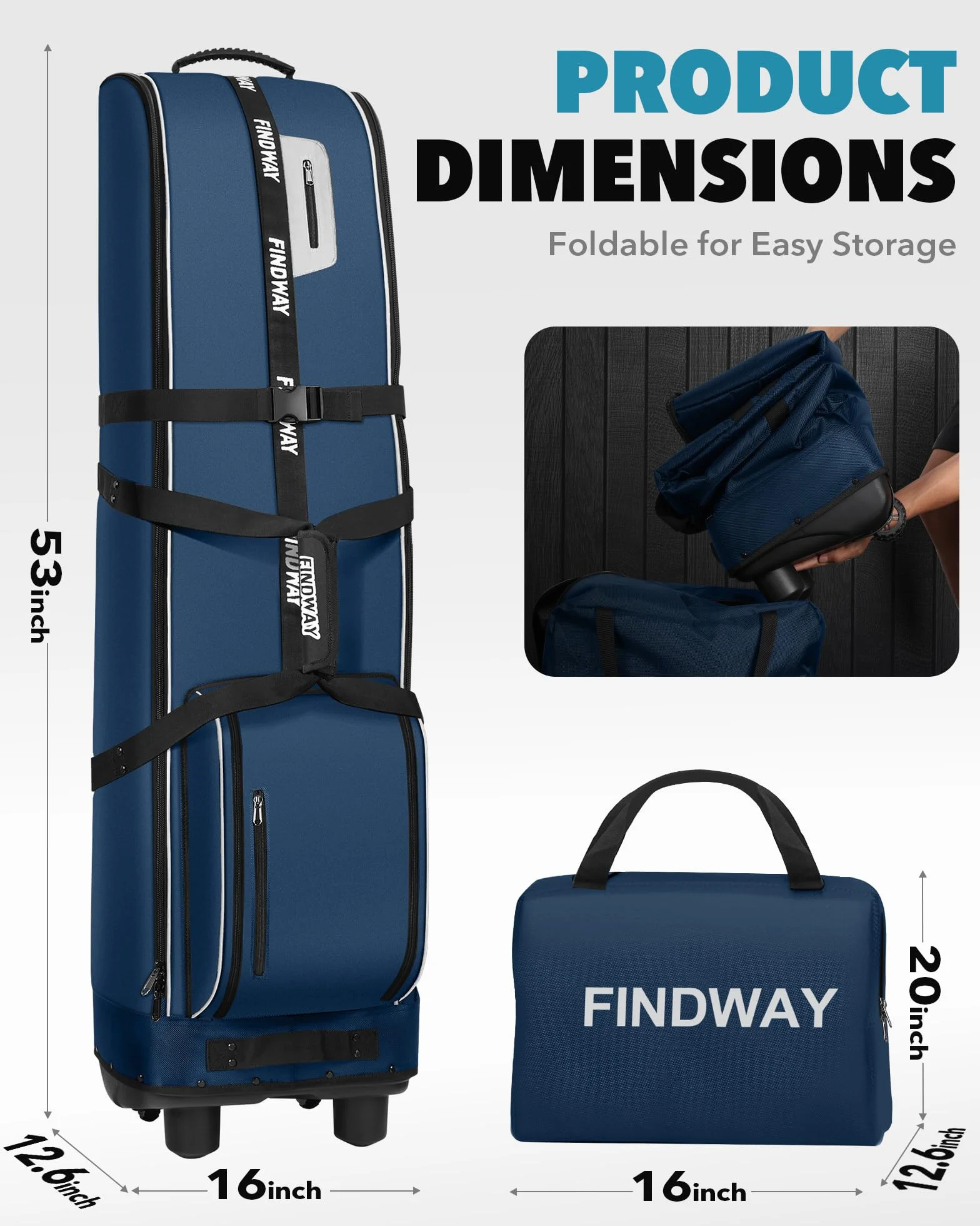 Findway Borsa Viaggio Golf con Cuscinetto Extra Rimovibile, 1680D Heavy Duty Oxford Soft-Sided Resistente All'usura e Impermeabile Custodia da Viaggio