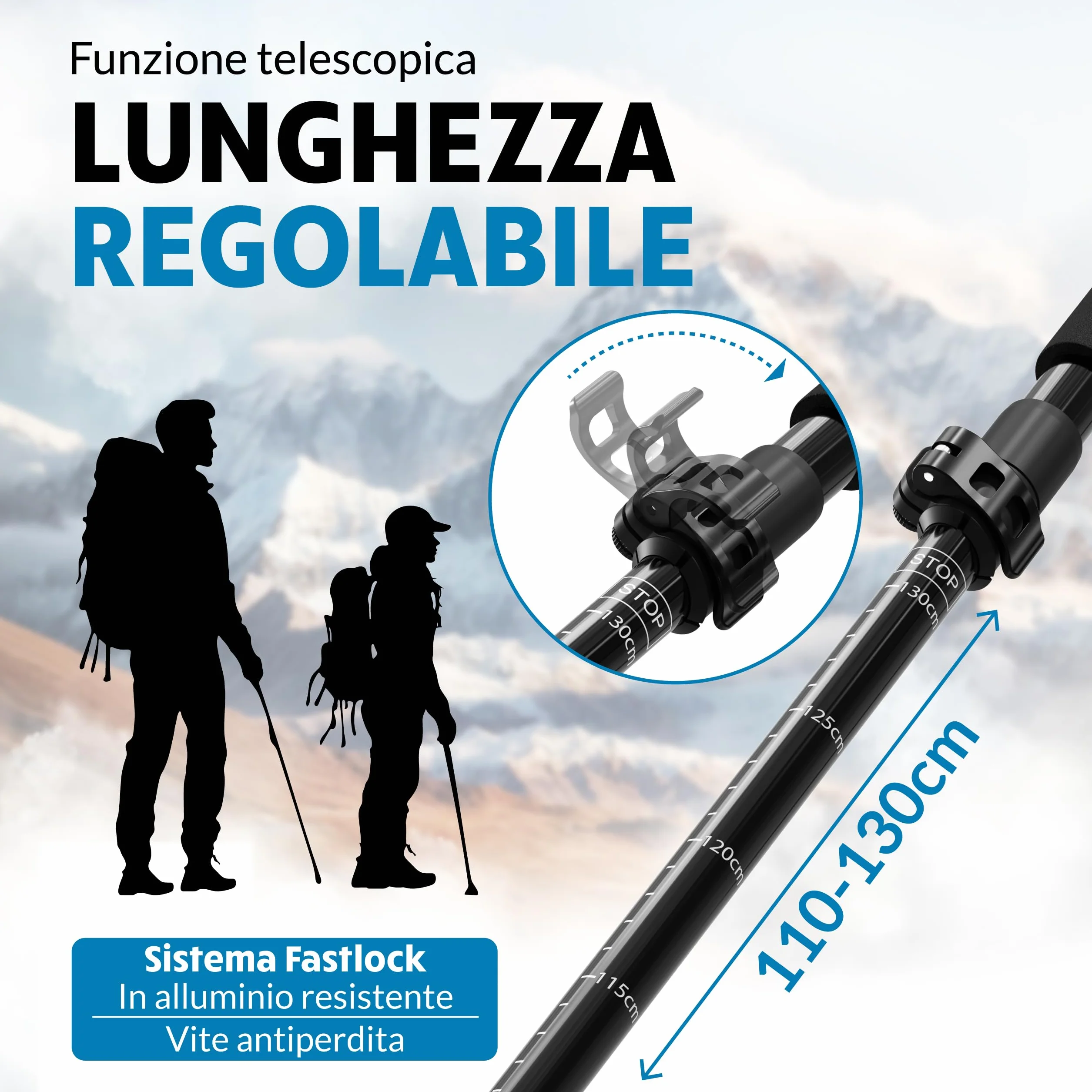 Terra Peak Bastoncini da trekking pieghevole in alluminio estensibili regolabili ultra-leggeri per nordic walking trail running escursionismo