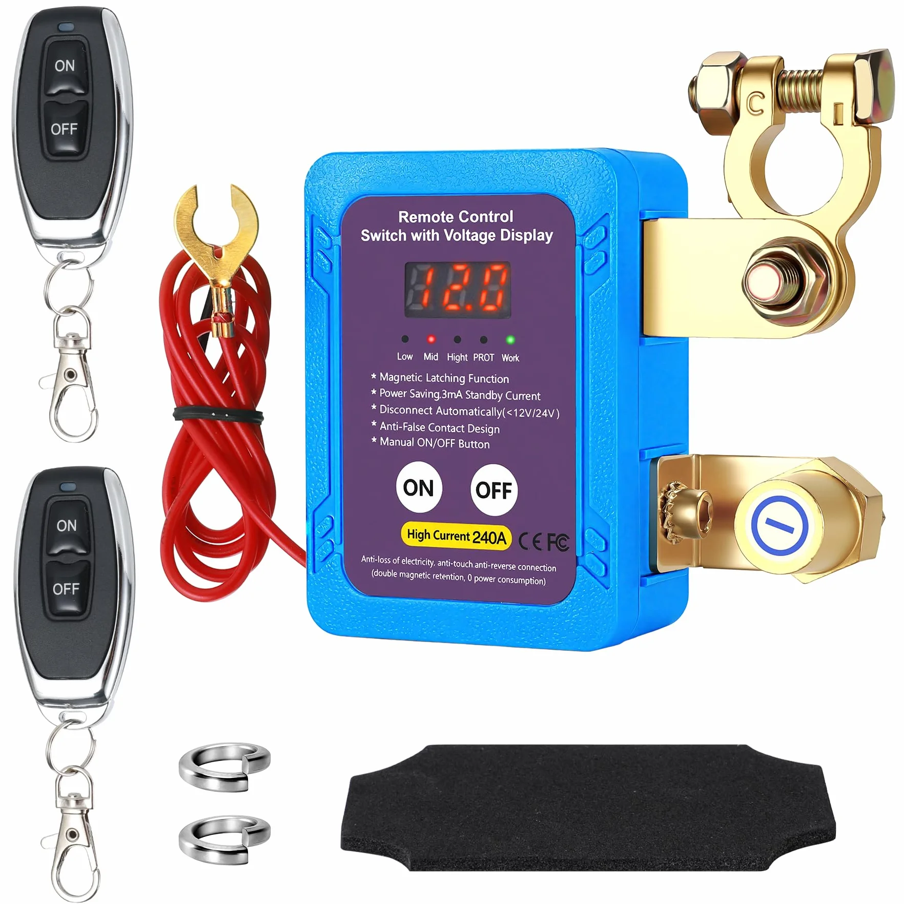 Stacca Batteria per Auto, Stacca Batteria 12v 240A con LED Volt Display e Telecomando, Intelligente Staccabatteria for Auto, RV, ATV, Camion, Barca