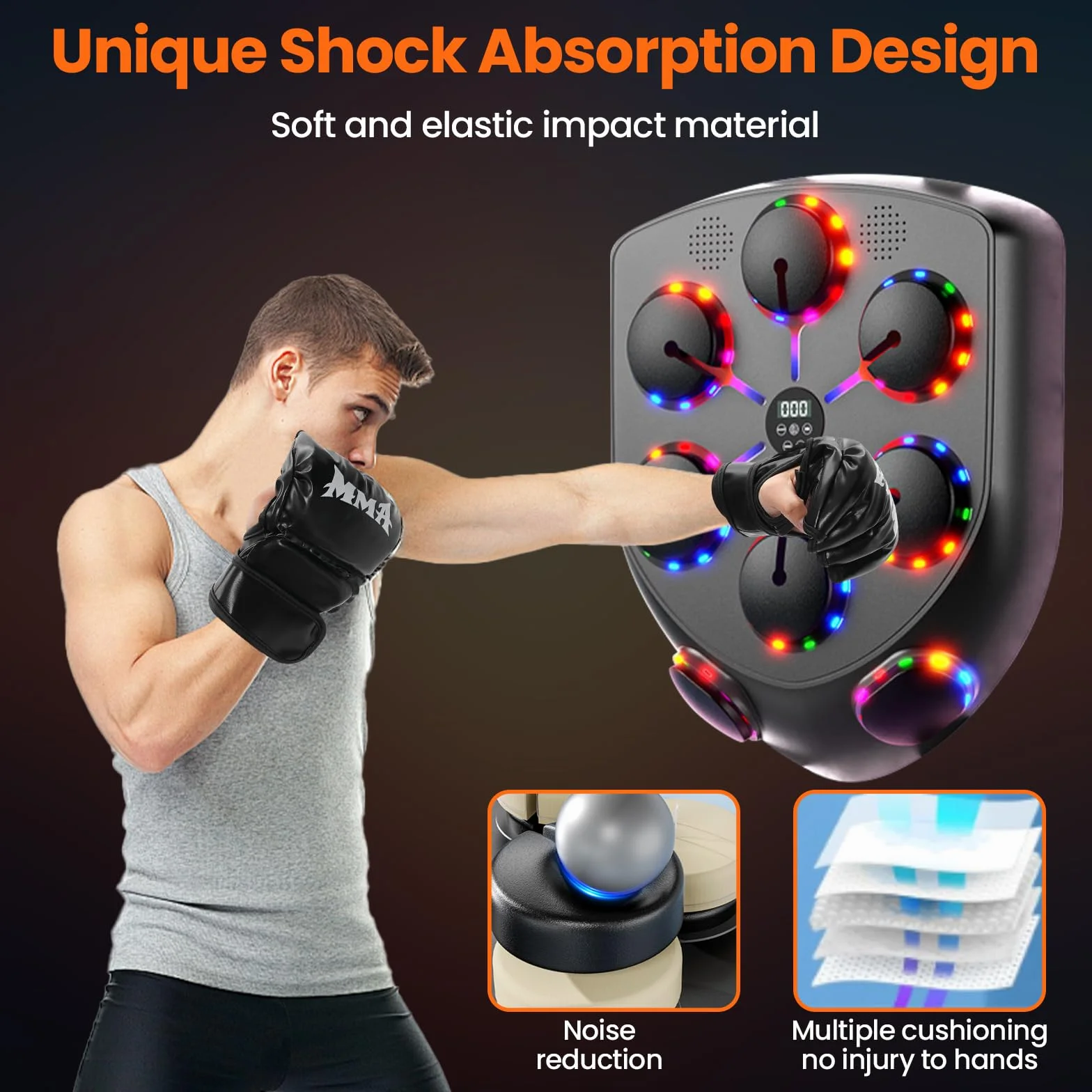 Music Boxing Machine Adulti, 9 Modalità Velocità Box Musicale Pugile con Guanti da Boxe, Parete Tira Pugni con Musica Bluetooth Boxe Allenamento per Casa (8 obiettivi)