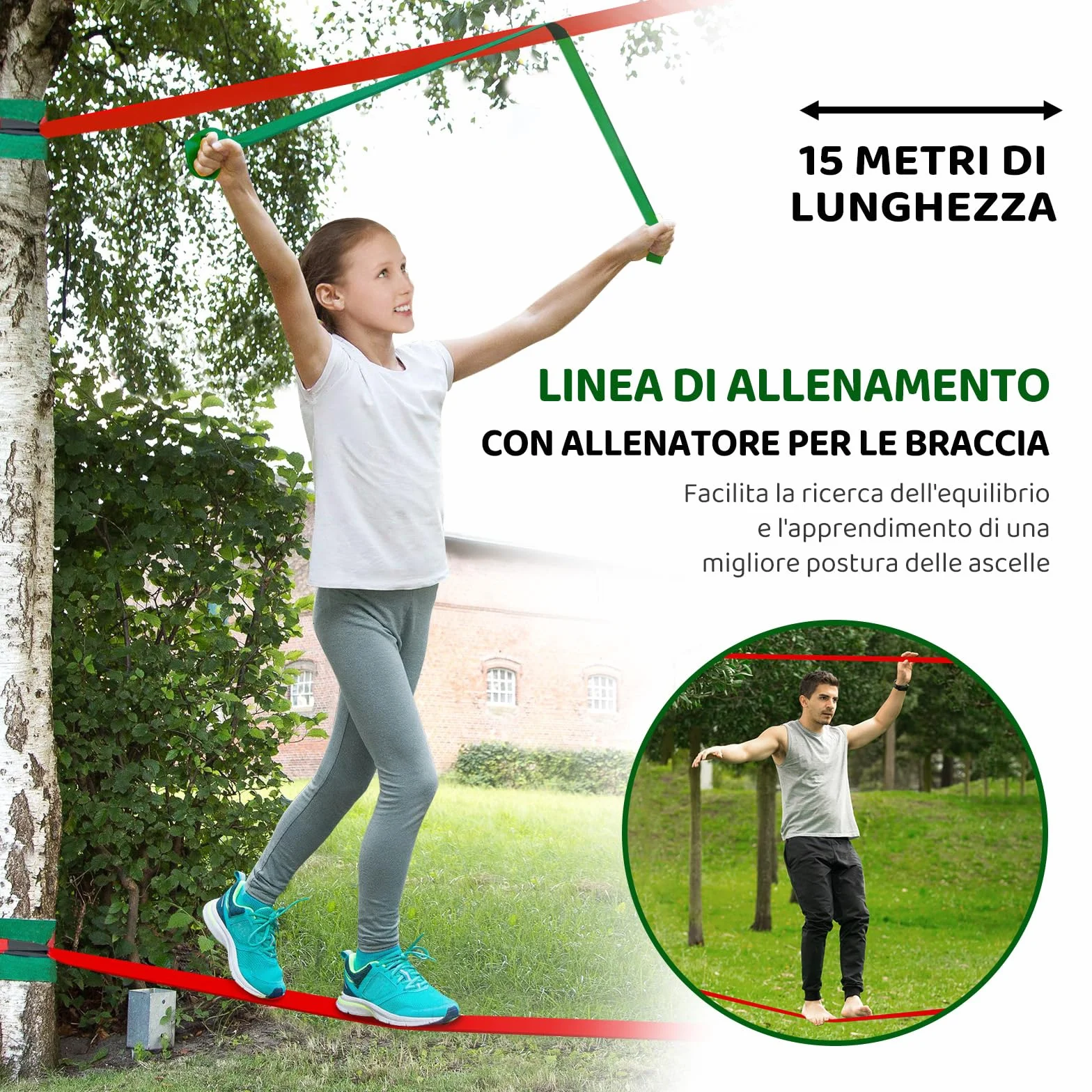 Dripex Percorso ad Ostacoli Ninja per Bambini 15m×2 Slackline 10 Ostacoli durevoli Allenamento all'aperto Cortile Altalena Rete Scala Arrampicata