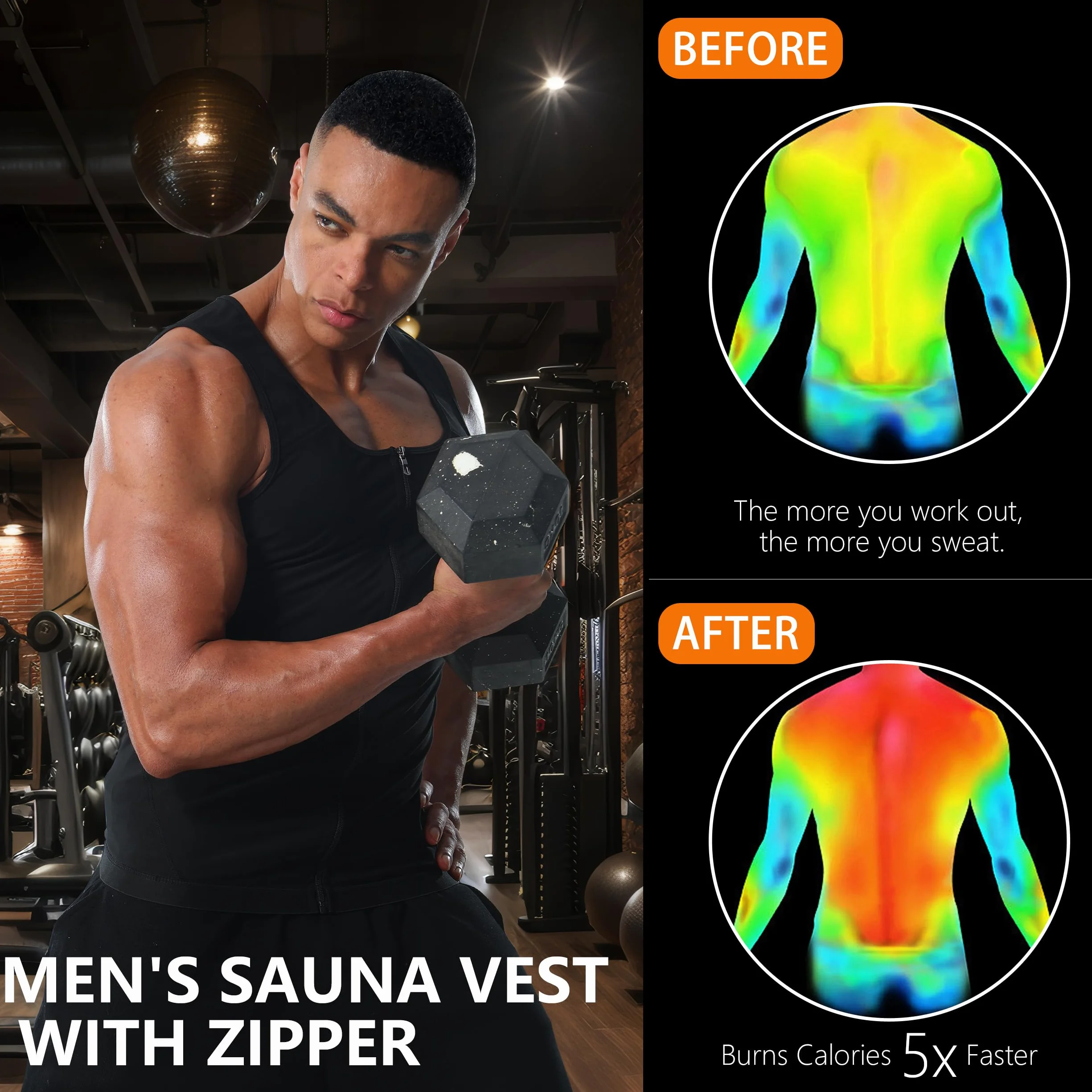 Canotta Sauna Dimagrante Uomo Gilet Sudore Fitness Sportivo Body Shaper Snellente Canottiera Allenamento Palestra Perdita Peso Shapewear Cerniera