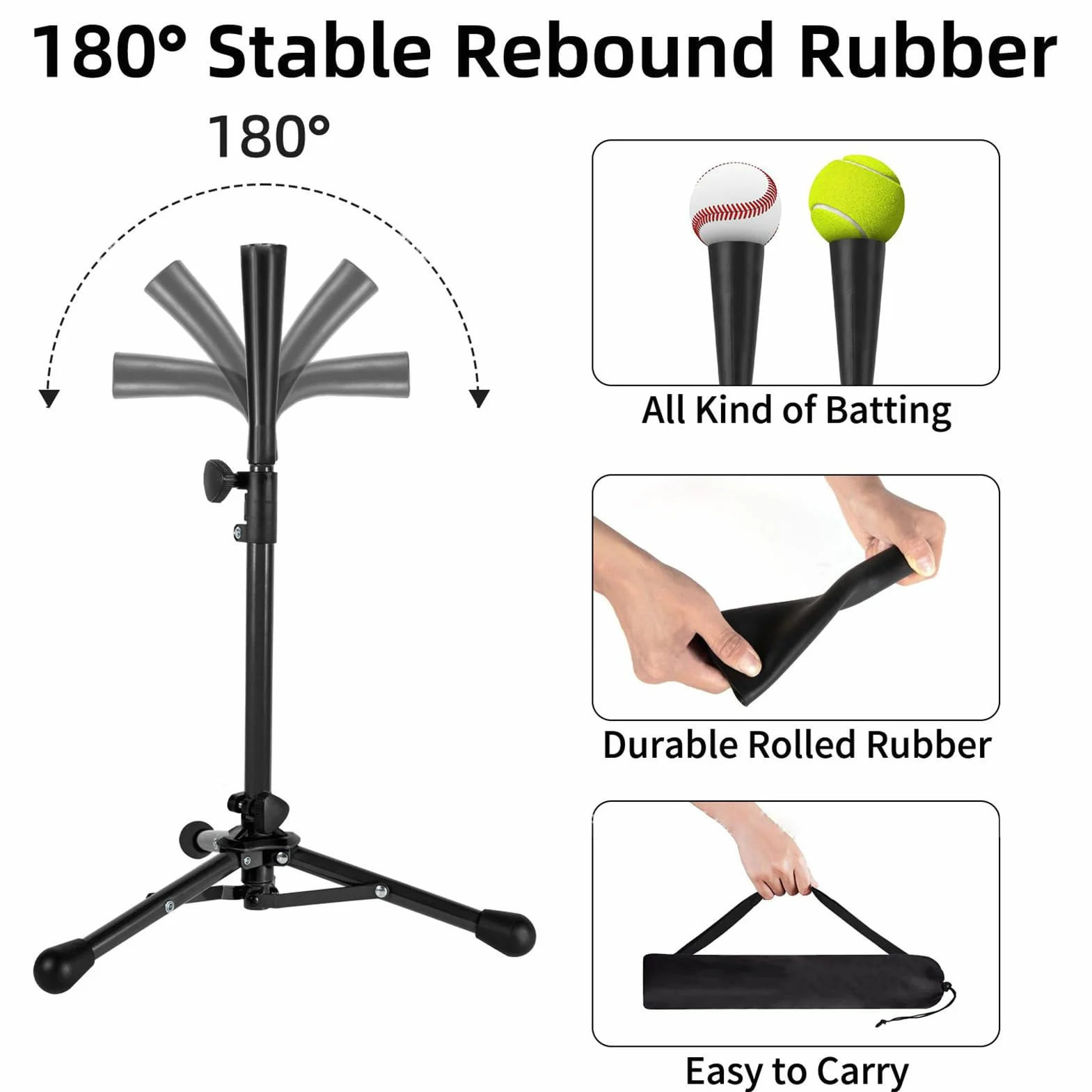 Tee da battuta per baseball, altezza regolabile T Ball Batting Tee, con borsa, supporto ergonomico, treppiede riutilizzabile per lancio softball età 3-8 anni sicurezza portatile