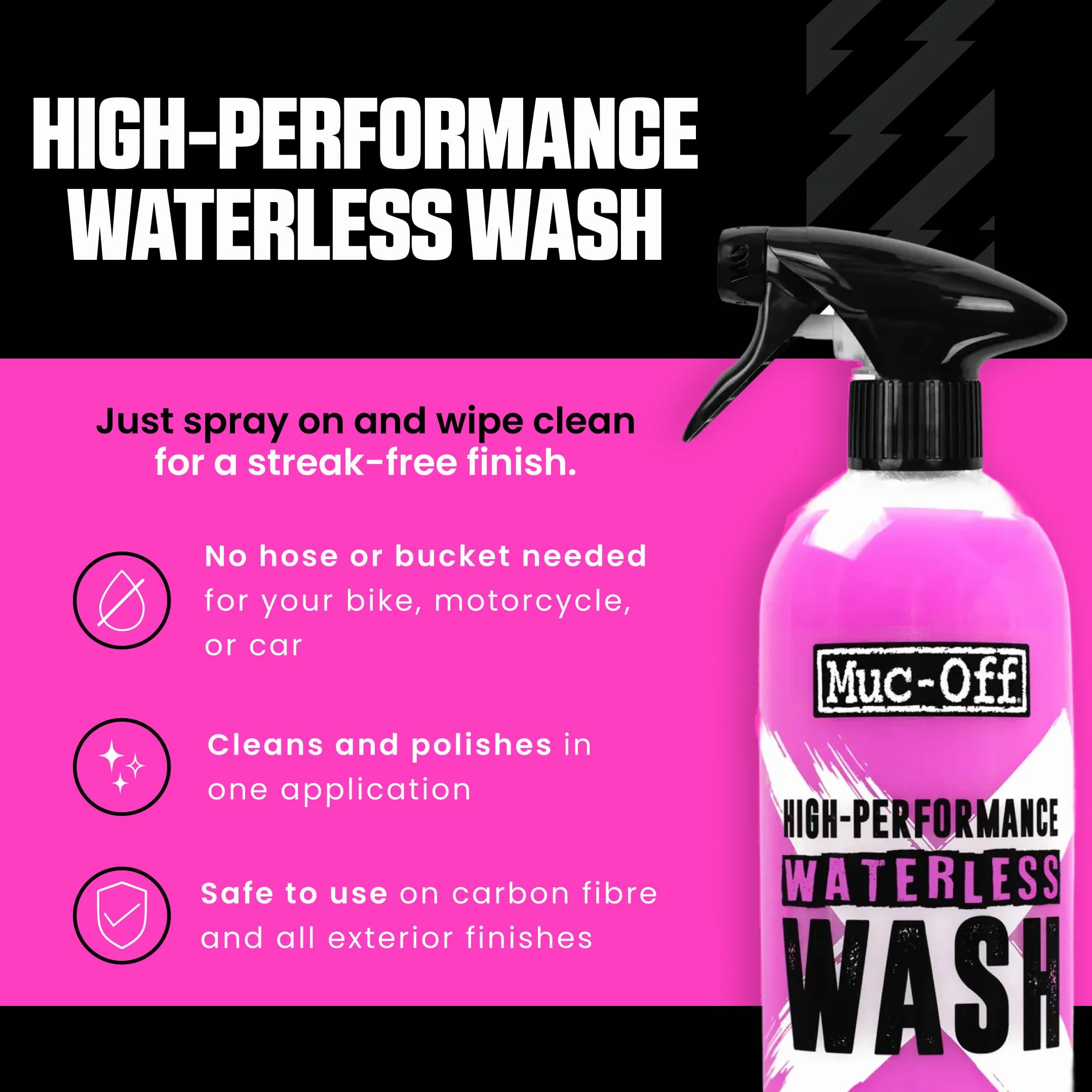 Muc-Off Waterless Wash 750 ml Detergente Bici Senza Risciacquo Spray a Secco Alte Prestazioni