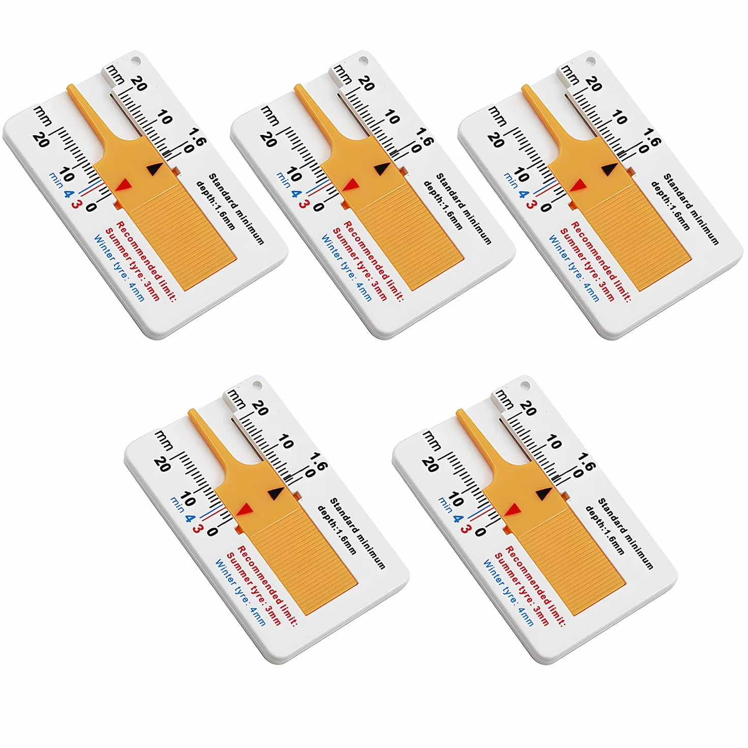 5 misuratori di profondità per pneumatici, Tread Depth Gauge for Tyres, misuratore di profondità in plastica portatile Tyre Tread Depth Tool digitale, campo di misura 0-20 mm, per moto auto