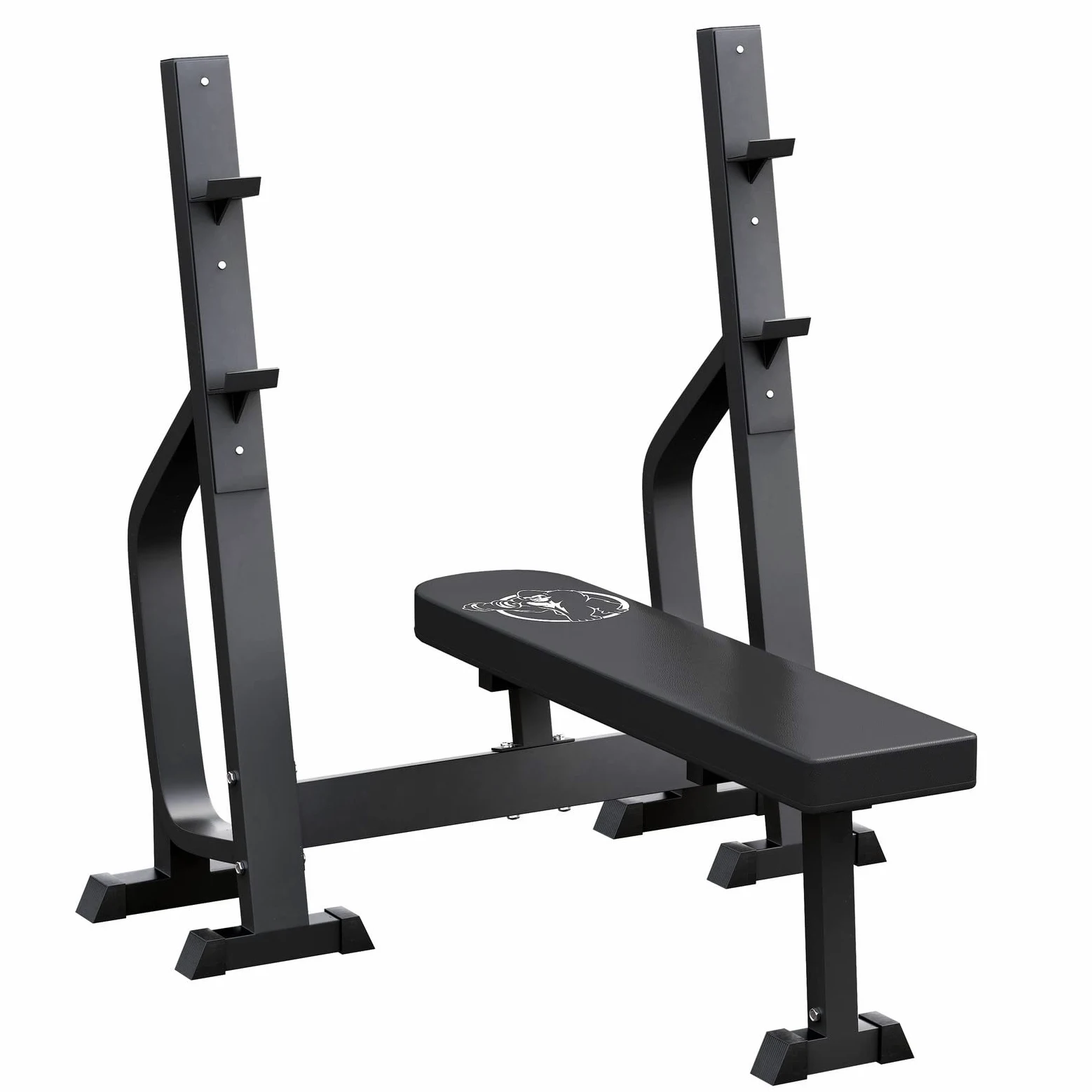 GORILLA SPORTS® Panca Pesi - con Portabilanciere, 2 Livelli di Altezza, Piana, Carico Massimo 250kg, Piedi Antiscivolo, Nero - Panca Palestra, Sollevamento Pesi, Stazione Fitness, Allenamento