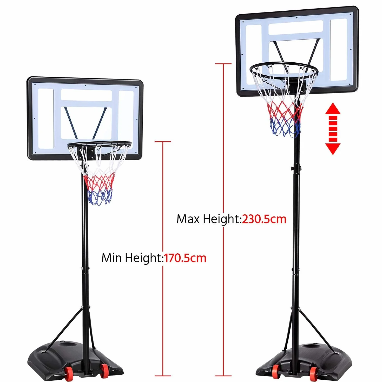 Yaheetech Canestro Basket Altezza Regolabile 219-279 cm Esterno Interno Portatile