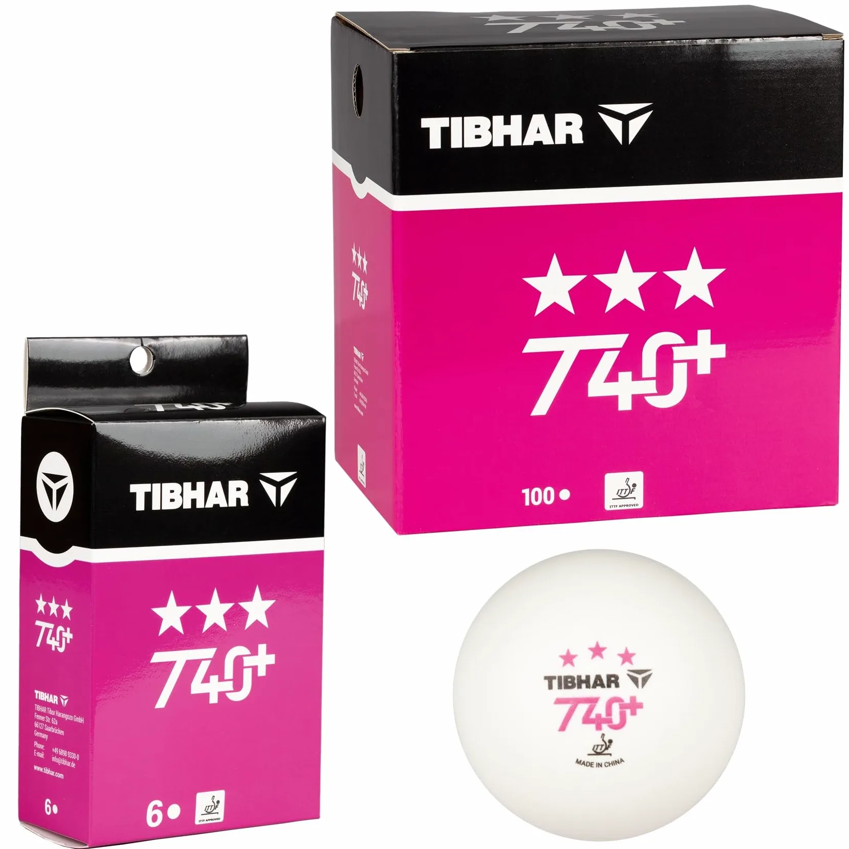 Tibhar Palle da ping pong T40+, 3 stelle, approvazione ITTF per operazioni di gioco e competizioni ufficiali, 6 o 100 pezzi, qualità unica in plastica ABS