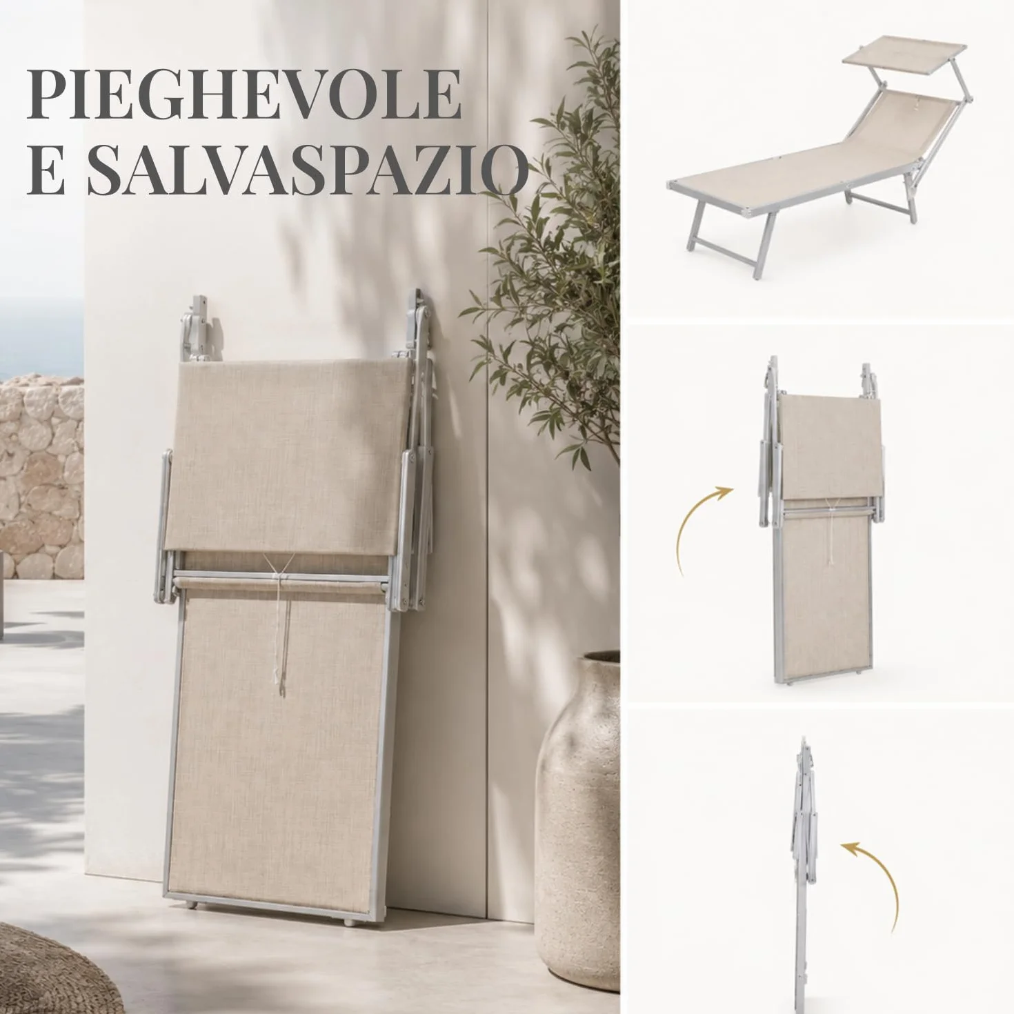 PALUPLUS 2 Lettini Prendisole in Alluminio 186x61x40 cm Textilene con Tetto Parasole e Schienale Regolabile Portata 150Kg