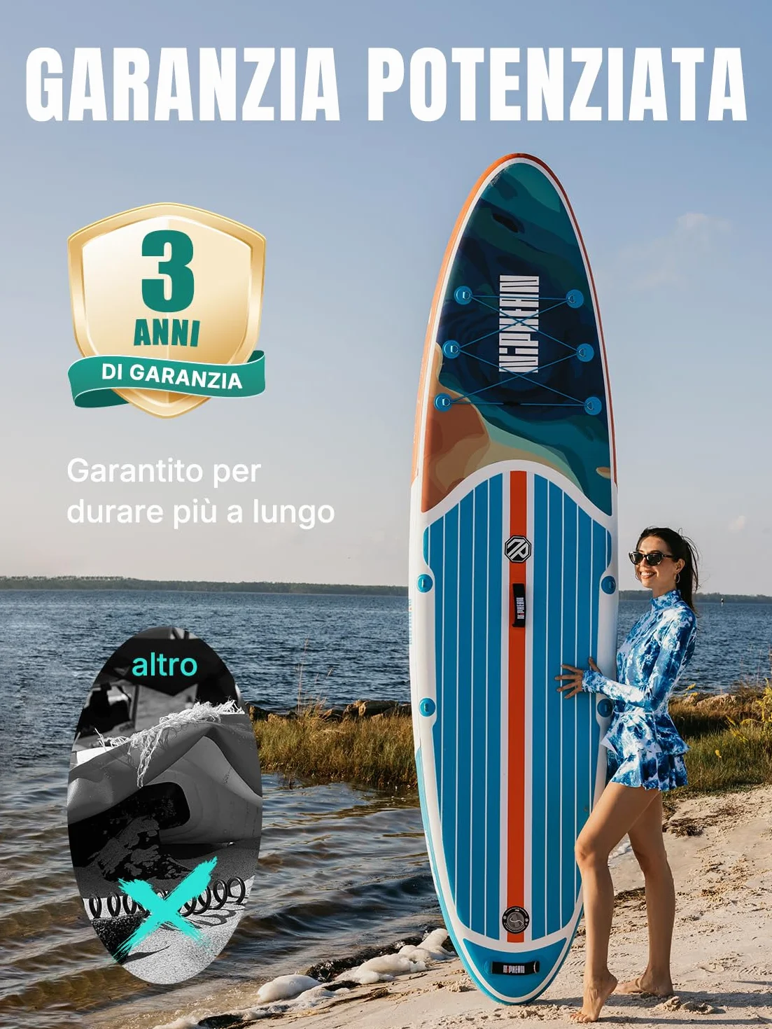Niphean SUP Gonfiabile Adulti 320cm Paddle Board Capacità 200kg per 2 Persone con Accessori