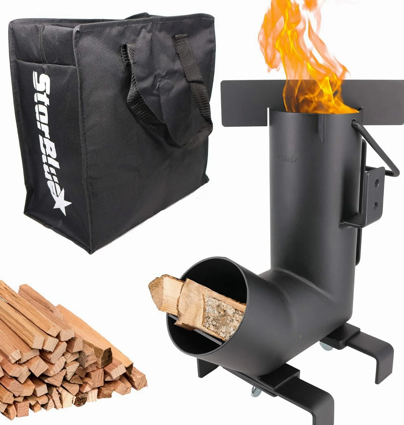 Stuffa a Razzo da Campeggio StarBlue con Borsa per il Trasporto GRATUITA - Fornello Portatile con Camera di Combustione per Cucinare All’aperto, Campeggio, Picnic, Barbecue, Caccia e Pesca