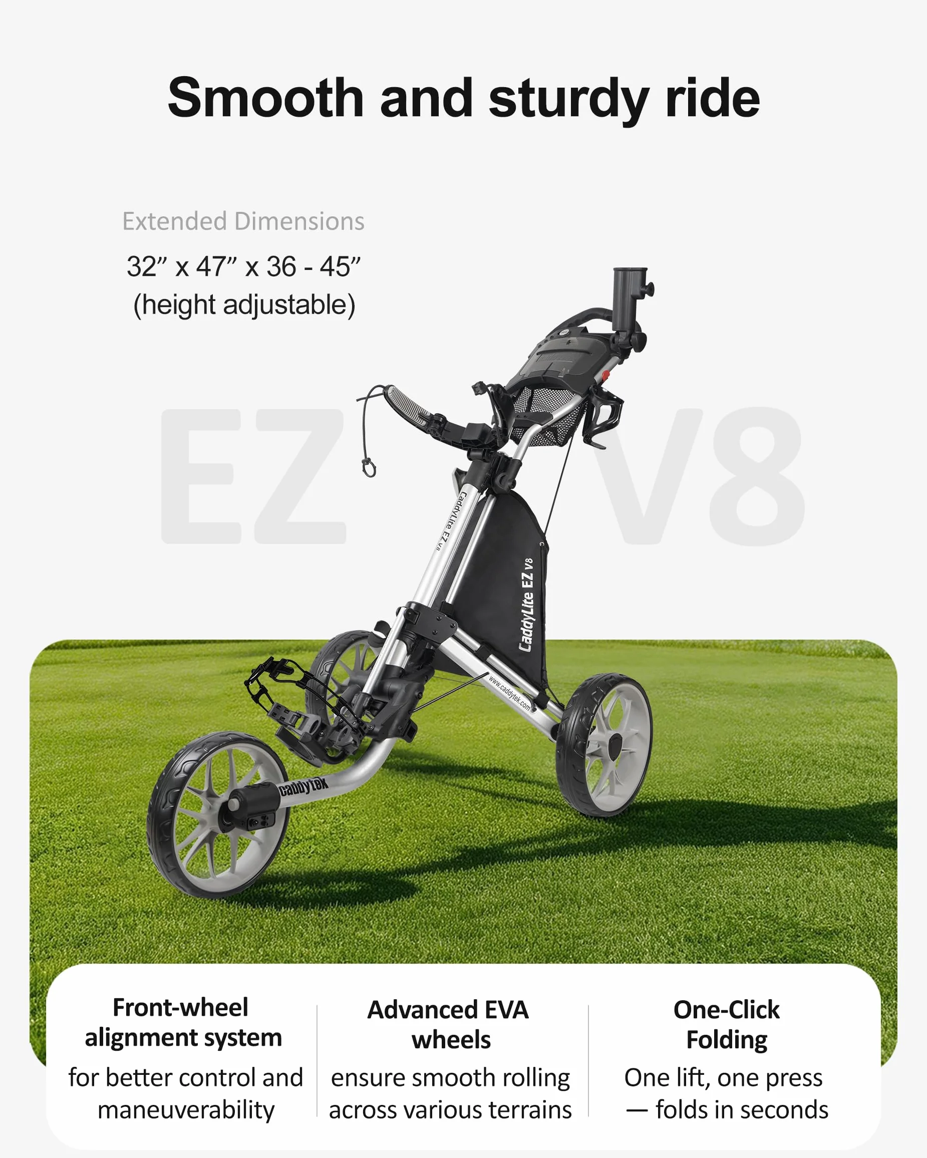 Caddytek CaddyLite EZ V8 Carrello da golf a 3 ruote pieghevole leggero con freno a pedale