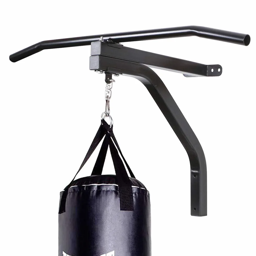 BAKAJI Braccio Supporto per Sacco da Boxe a Parete Allenamento Pugilato da Muro con Barra Sollevamenti Trazioni Fitness Palestra Cardio in Acciaio Dimensione 93 x 47 x 51 cm Colore Nero