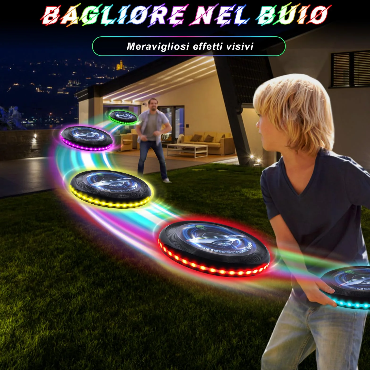 IEEILULU Ultimate Frisbee, Disco Volante Illuminato con 12 Effetti di Luce, Riutilizzabile, Funsport per Adulti Bambini