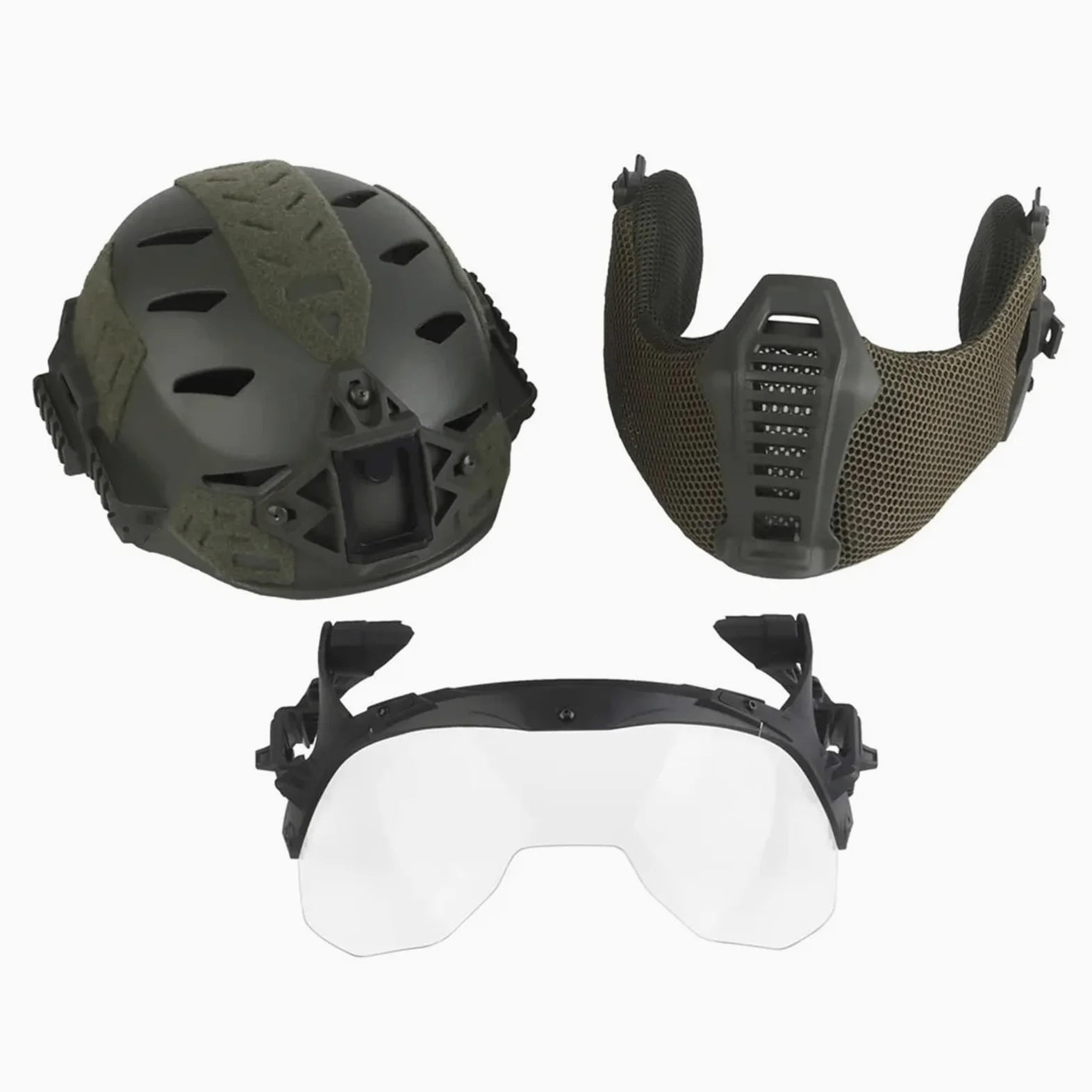Set Completo Di Protezione Per Casco Tactical 3.0 Wendy - Occhiali Flip, Paraorecchie, Paradenti Per Attrezzatura Allenamento Per Paintball, Softair E Altro
