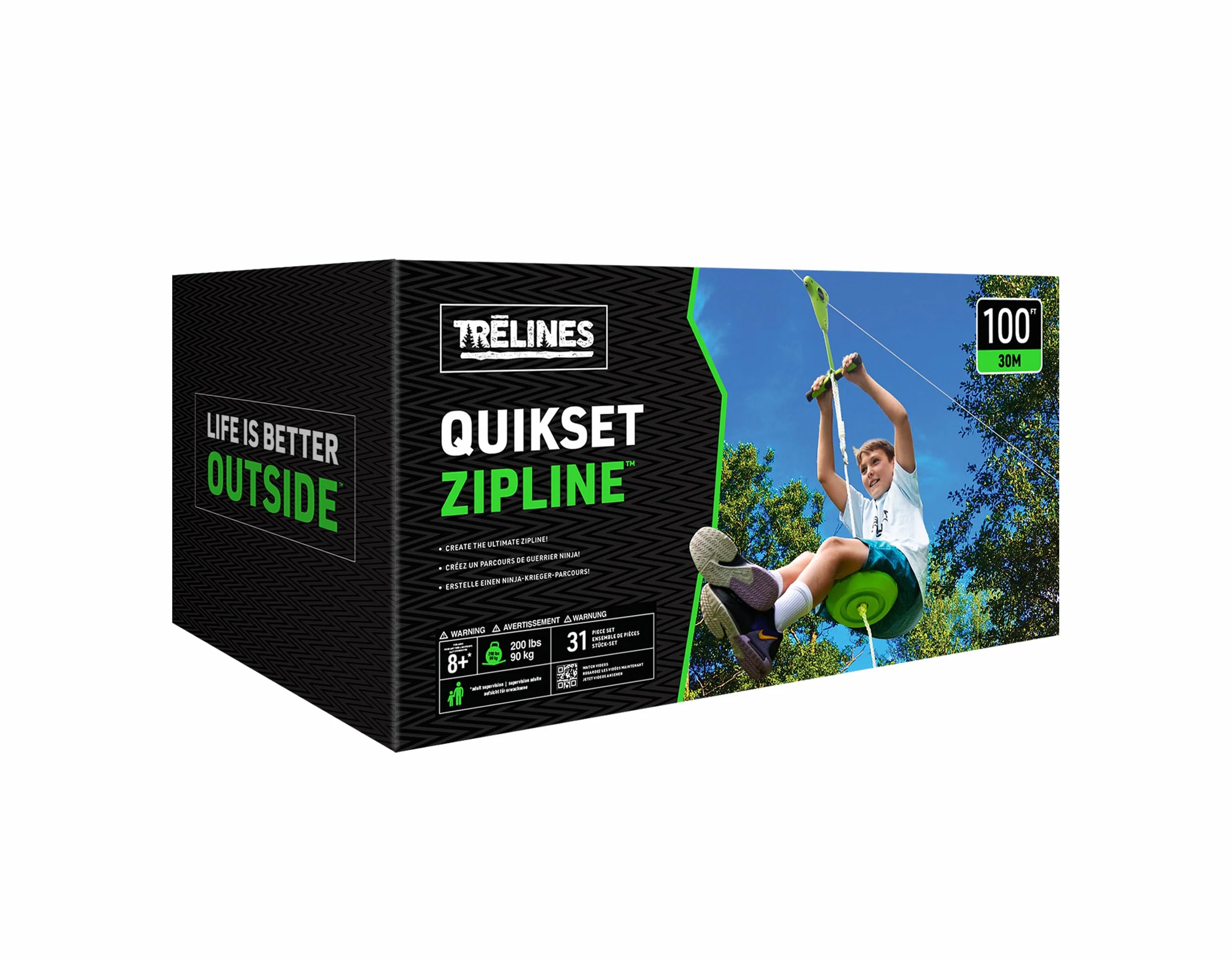 Treline Zipline 30m Montaggio Rapido Carrucola di Sicurezza Kit Installazione Rapida