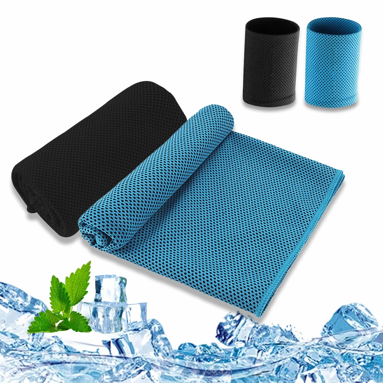 Asciugamano Raffreddamento Sportivo 100x30cm con Fasce da Polso per Golf Tennis Yoga