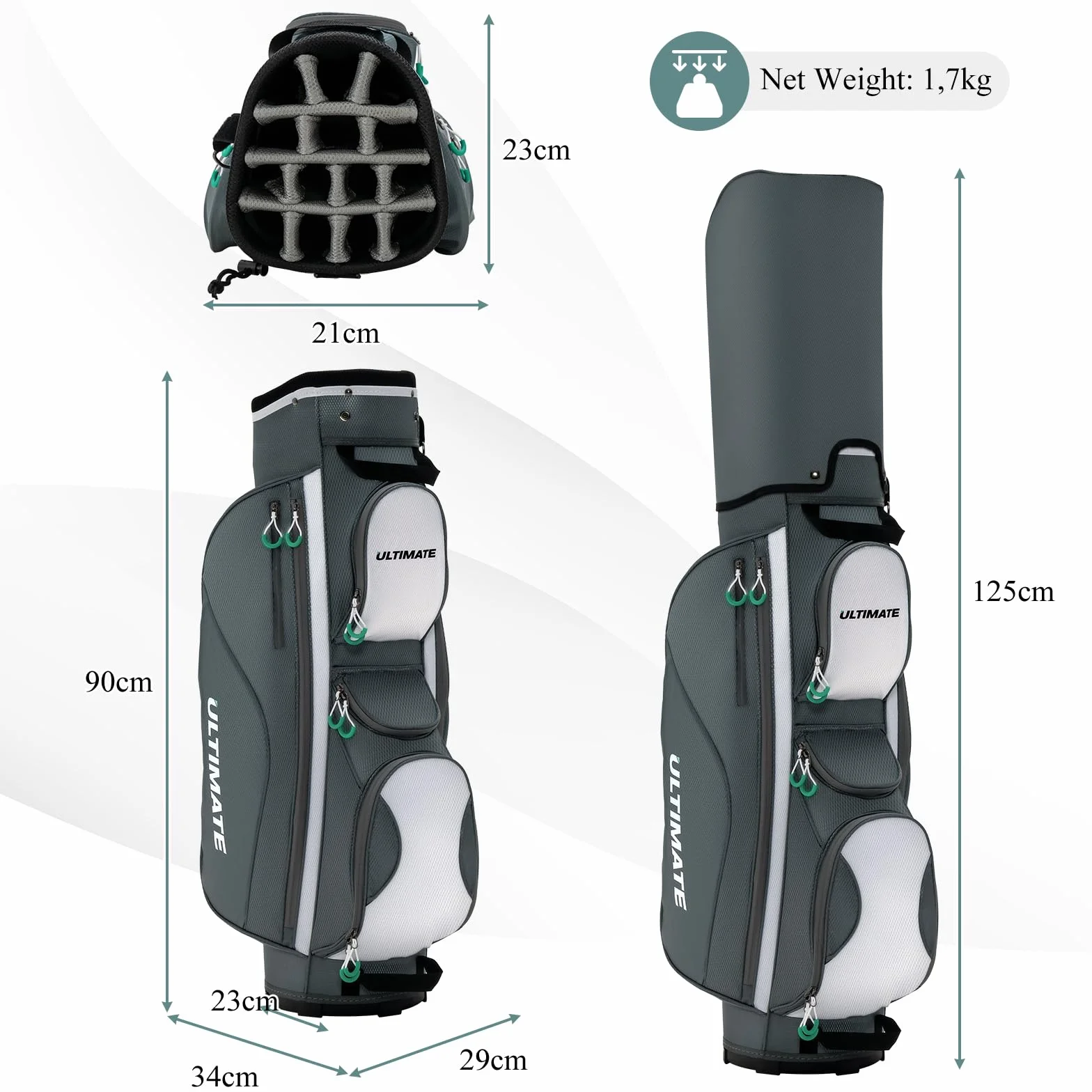 LIFEZEAL Borsa da golf con 14 divisori, 7 tasche, portatile spalla a mano