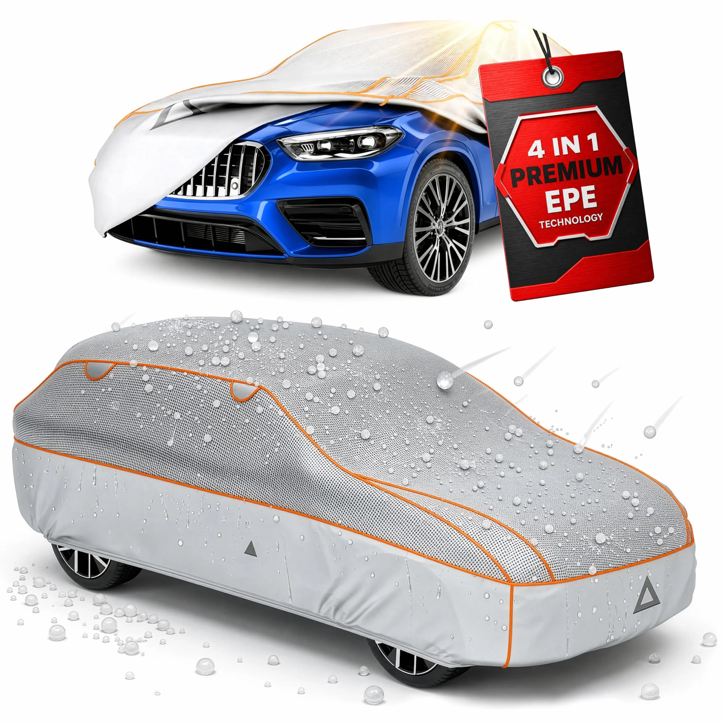 Walser Premium Telo Antipioggia per Auto, Copertura EPE Sun Protect con Protezione UV, Copri Veicolo Impermeabile 100%, Telone Garage Antigrandine Antipolvere Traspirante Esterno