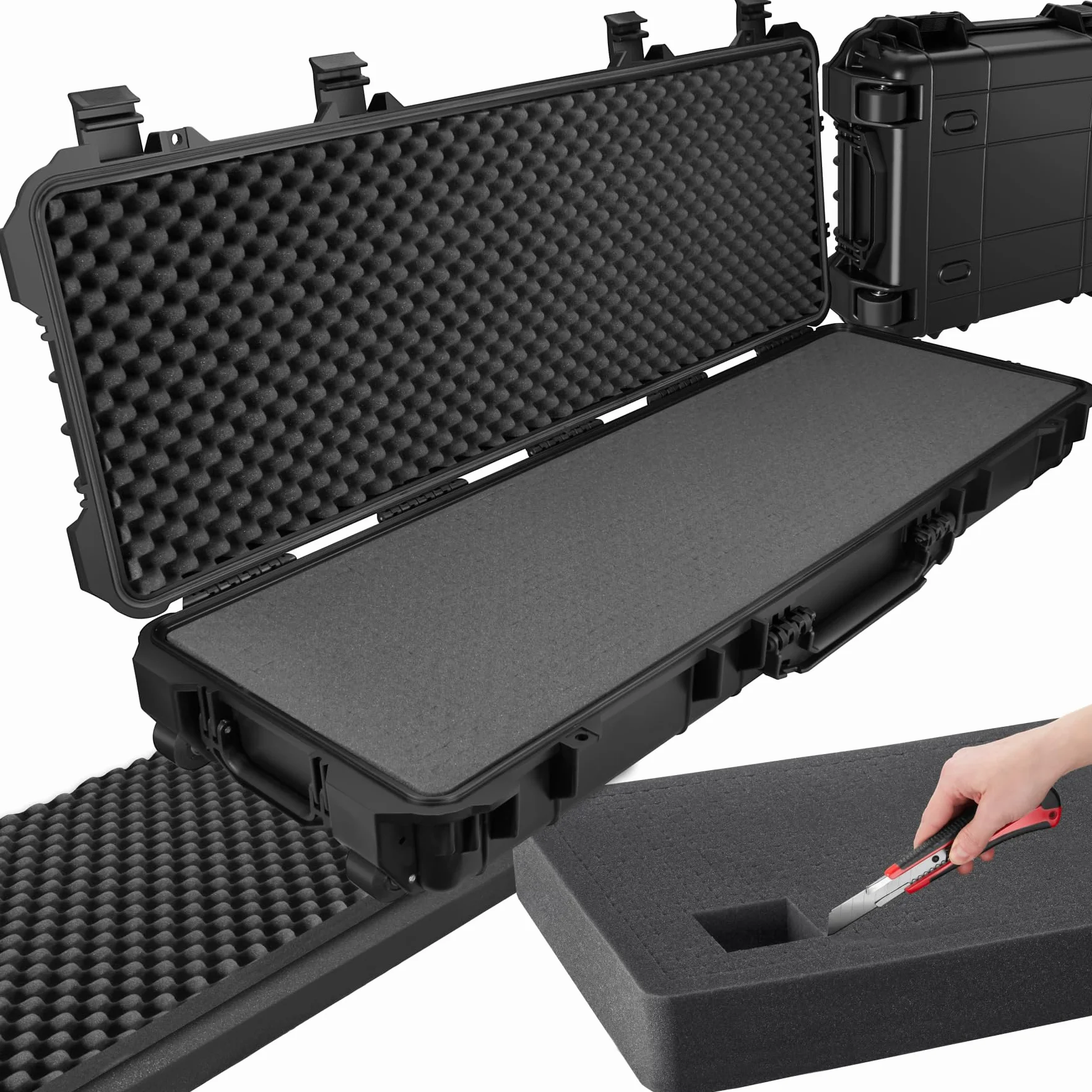 Tectake Custodia Porta Fucile Rigida 113,5x41x16 cm 4 Chiusure a Scatto 3 Inserti Estraibili