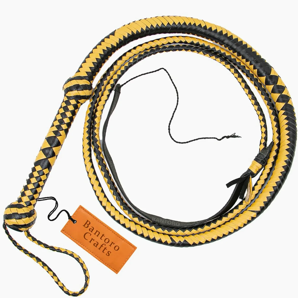 Nero e Giallo Frusta in Vera Pelle Lunghezza 8 Piedi (2,4 Metri) 12 trecce Fili Pelle Intrecciata Frusta Forte e schioccante Raccolto di Equitazione