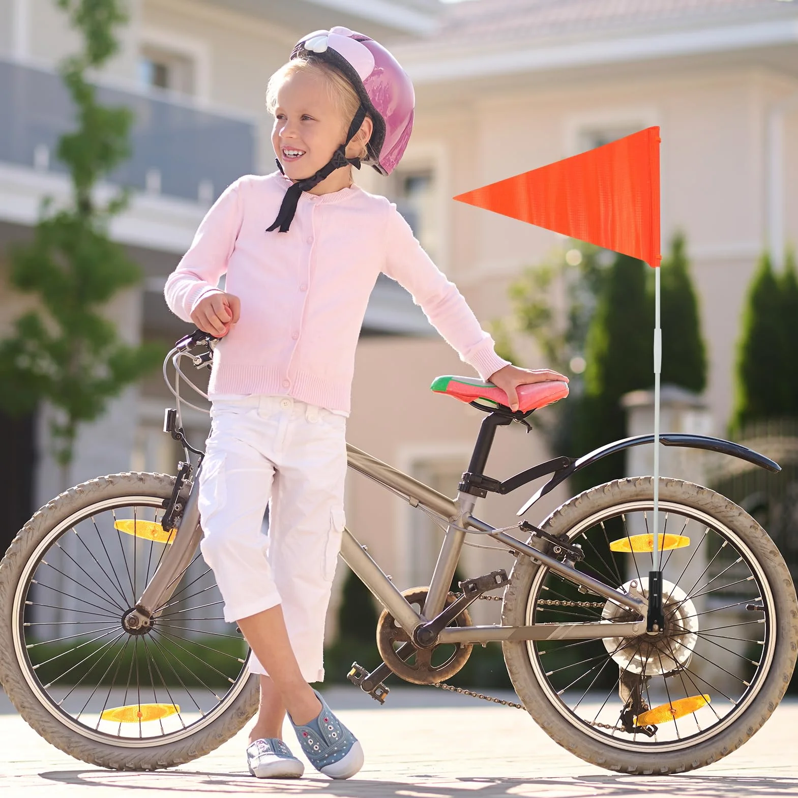 Bandiera per bicicletta triangolare regolabile con 12 fogli per valigie tende roulotte