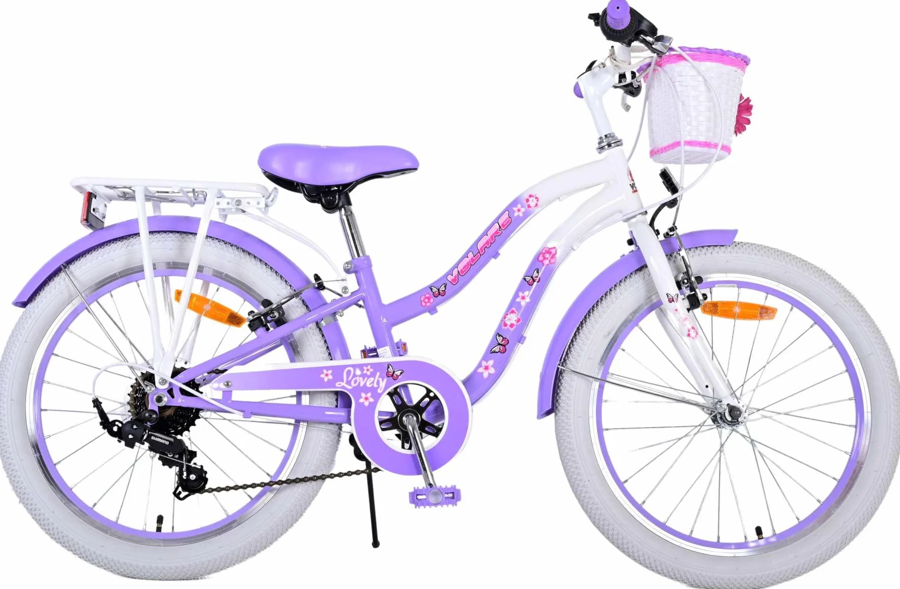 Bicicletta per bambine 20 pollici 6-8 anni cambio Shimano 7 marce cestino portapacchi fuxia