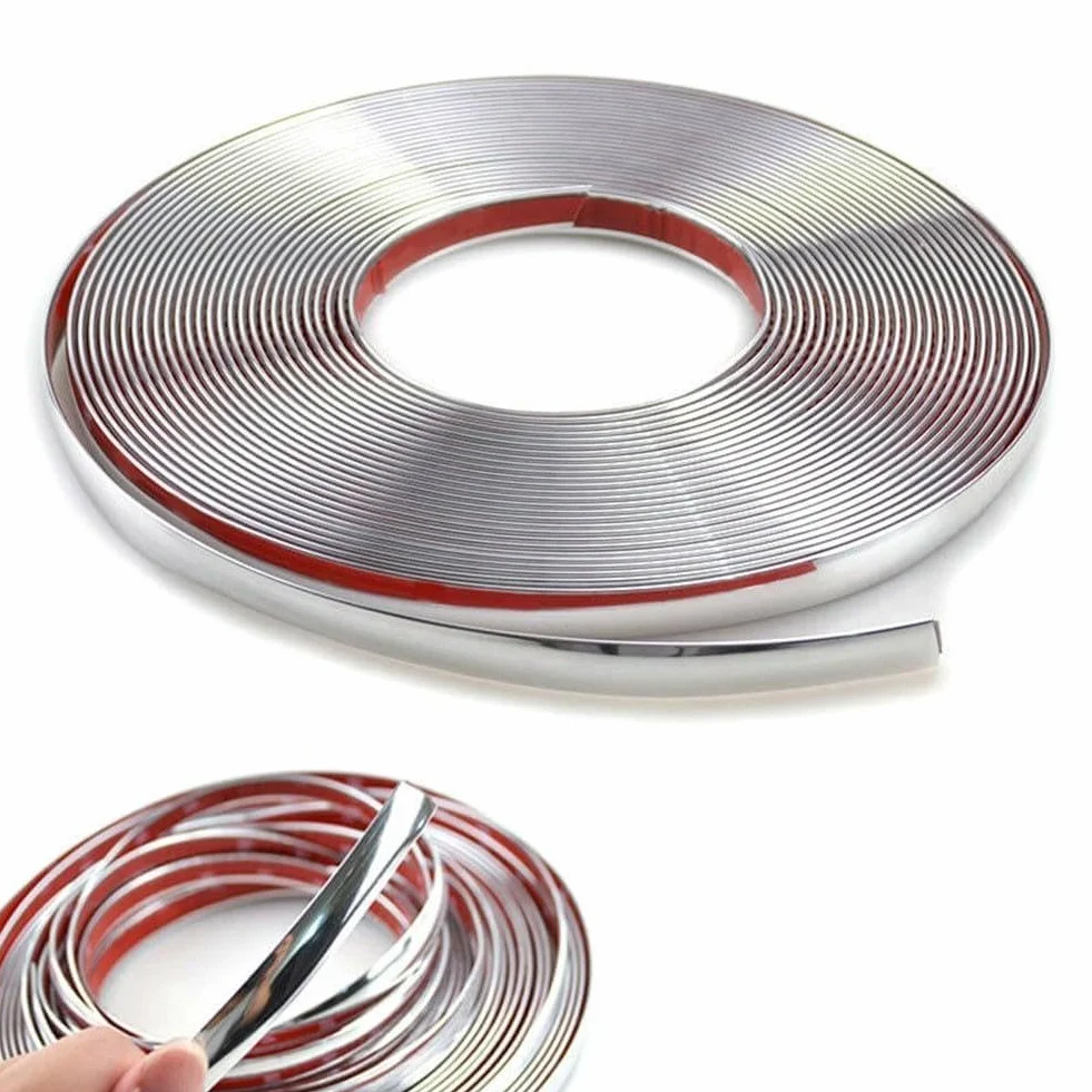 Striscia cromata per auto, 8 mm di larghezza x 5 m di lunghezza, in morbido PVC, per modanatura laterale della portiera, decorazione paraurti e protezione antigraffio, argento