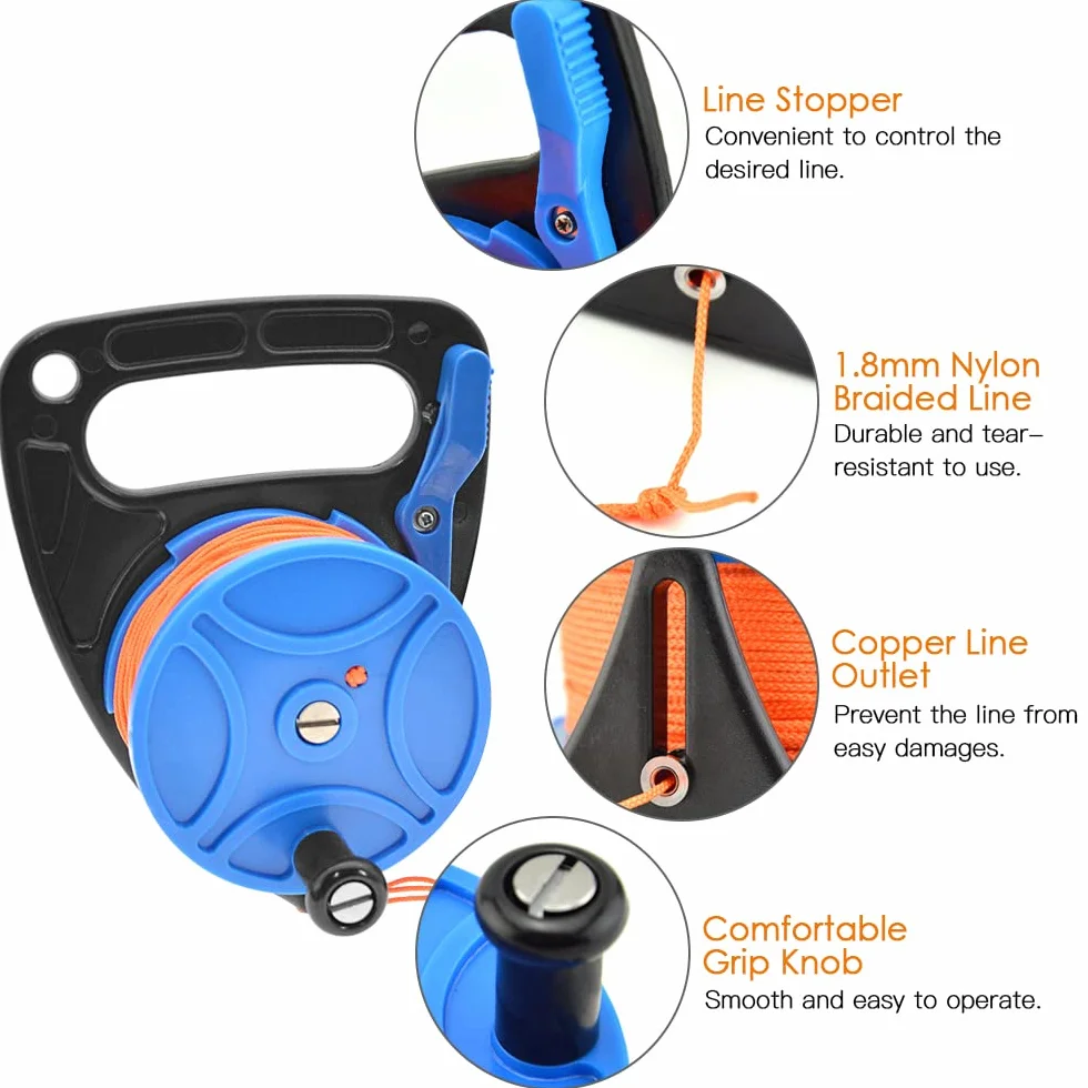 Mulinello da immersione 46 m/83 m con stopper per subacquea e snorkeling