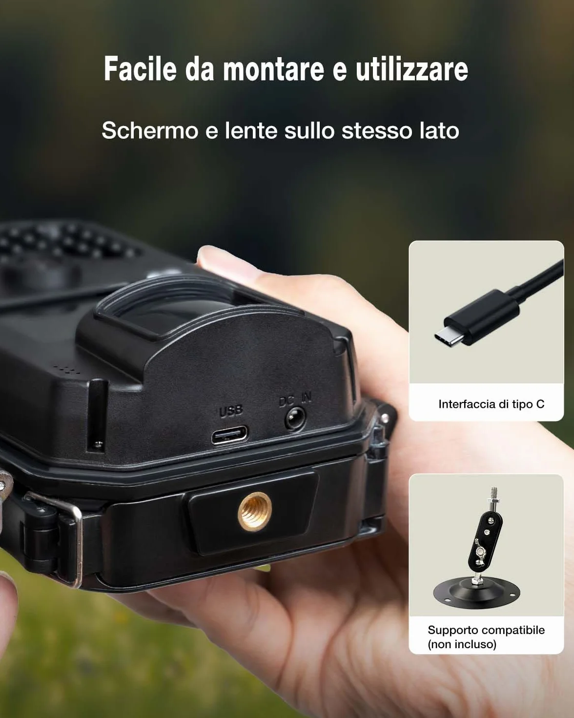 WOLFANG Fototrappola 4K 48MP HD Fotocamera Caccia 38 LED Infrarossi Invisibili 940nm IP66 Impermeabile Visione Notturna
