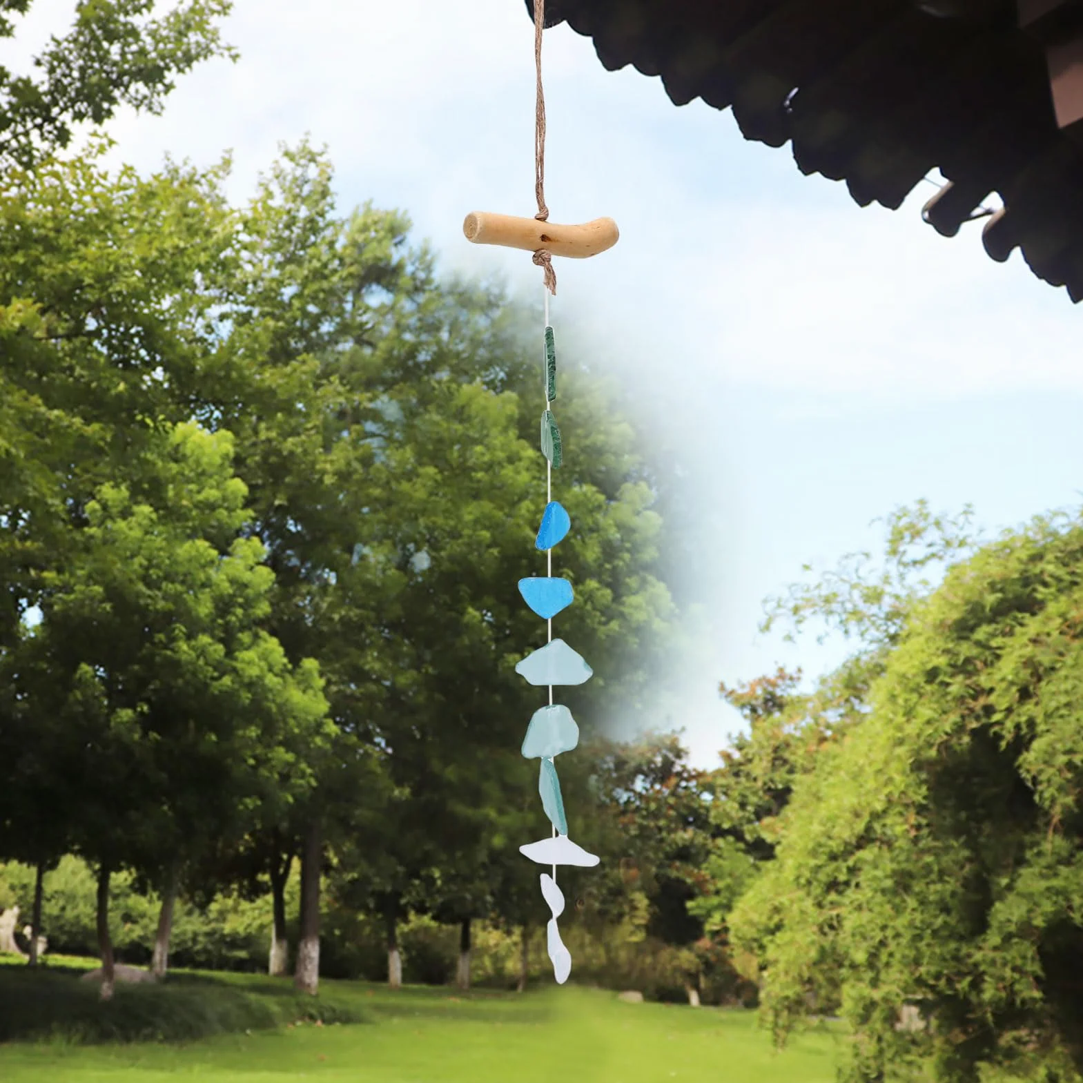 Campanelli Eolici in Vetro Marino Artigianali per Esterni, Decorazione Bohémien per Giardini e Terrazze