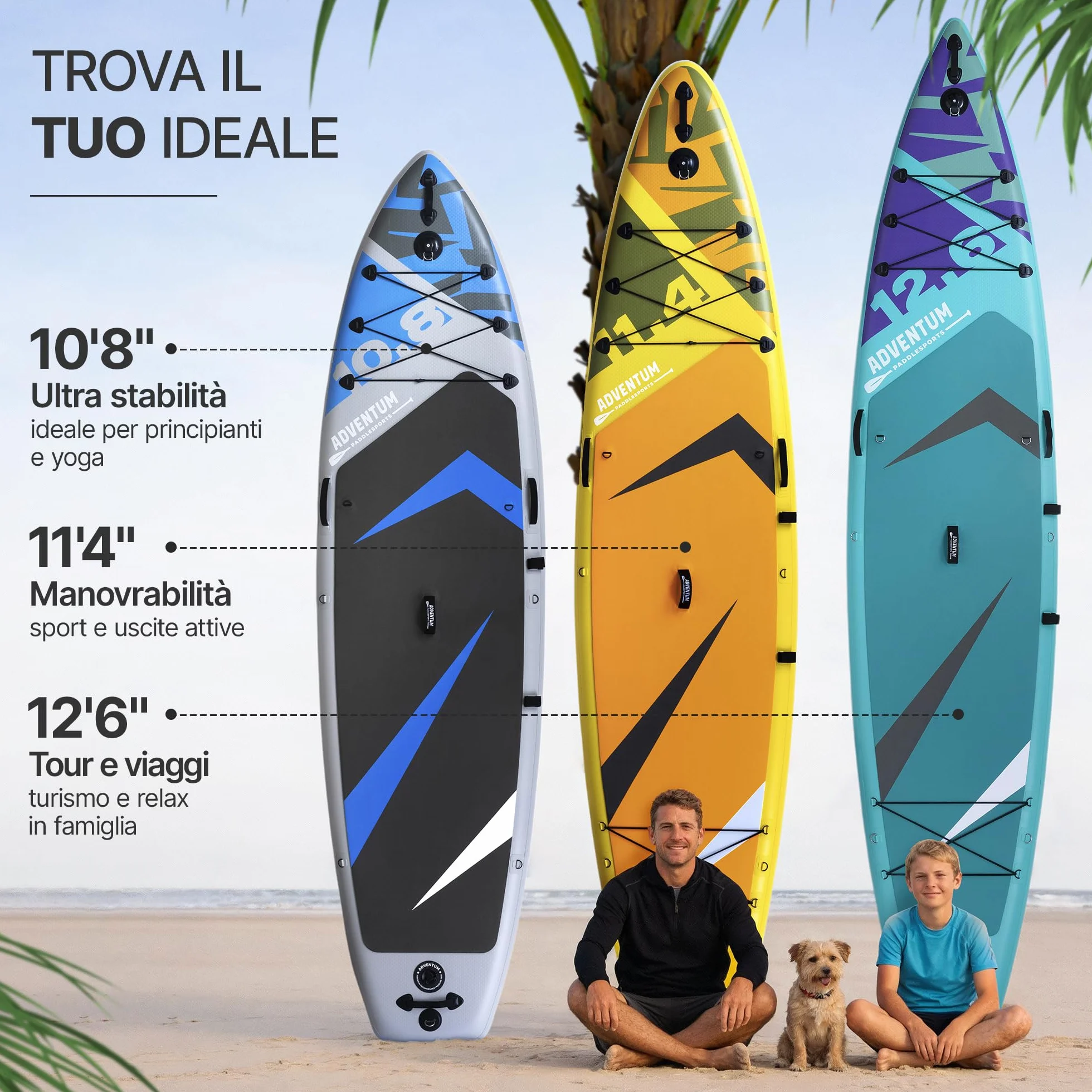 Tavola da SUP Gonfiabile Allround 329-384 cm – Portata Fino a 230-270 kg, Ultra Stabile e Manovrabile – Supporto Action Camera – Ideale per Tutti, Famiglie, Amici, Cane, Relax, Yoga e Touring