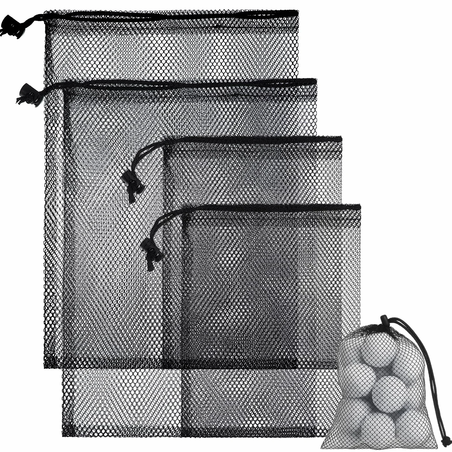 Reti per palline da golf in nylon con coulisse borsa portaoggetti attrezzature sportive 2 misure
