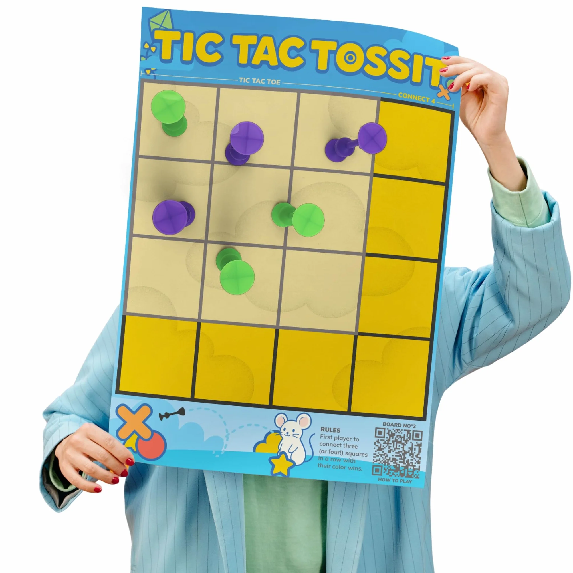 TOSSIT Poster 2 in 1 Tic-Tac-Toe e bersaglio classico per freccette a ventosa, rimovibile e riutilizzabile