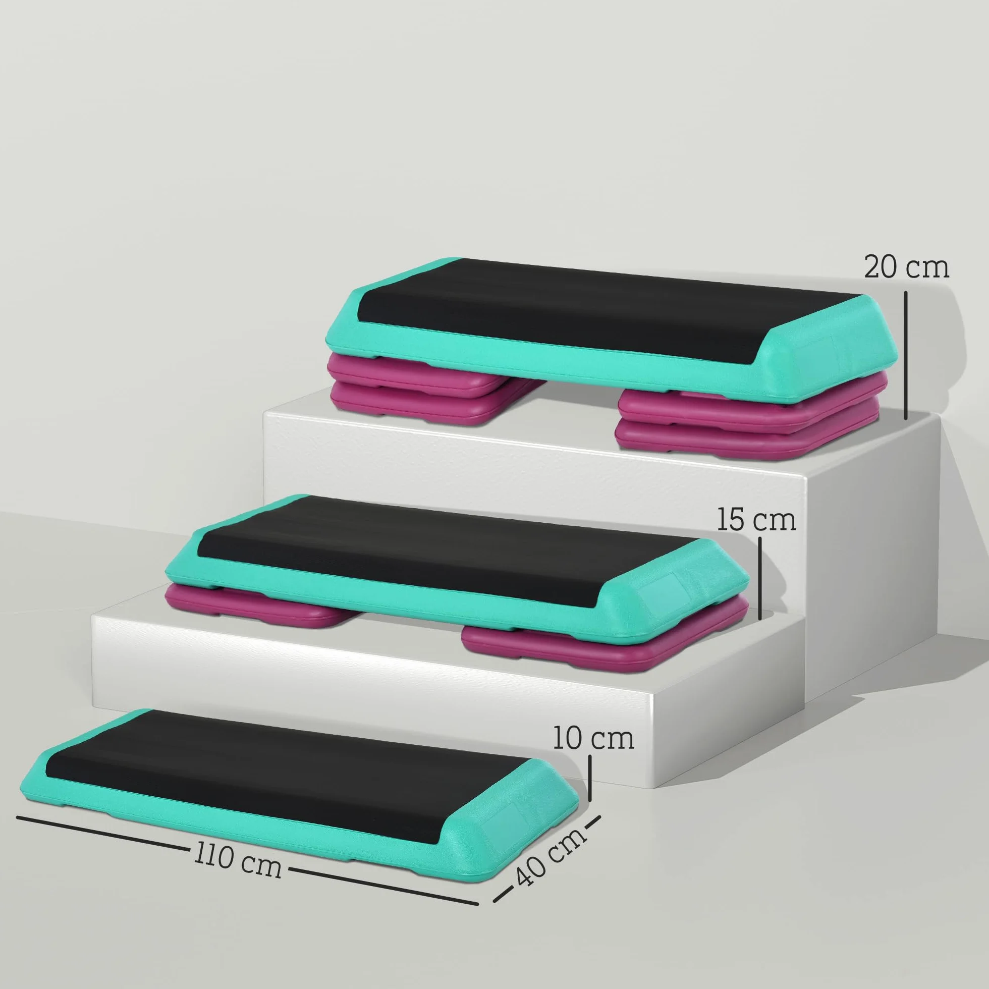 HOMCOM Stepper Aerobica Regolabile 3 Livelli Antiscivolo Fitness Casa 110x40x20 cm Nero Verde Viola