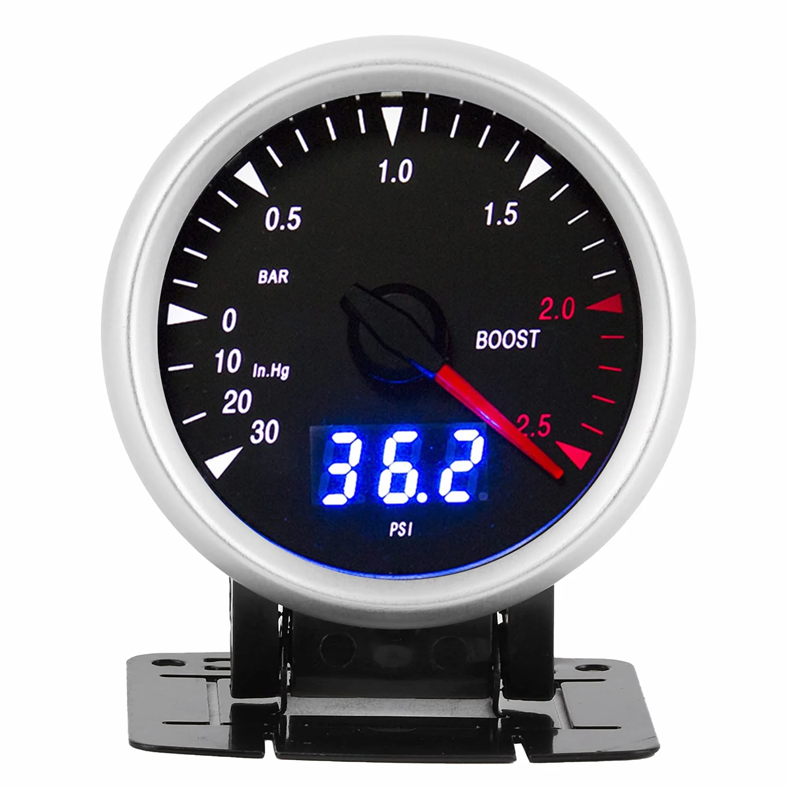 Pressione Turbo Auto 12V Misuratore Turbo Boost 60 mm/2,5 pollici 12 V manometro per aumento del turbo a LED universale - 30-202.5 Controllo indicatore LED a barre