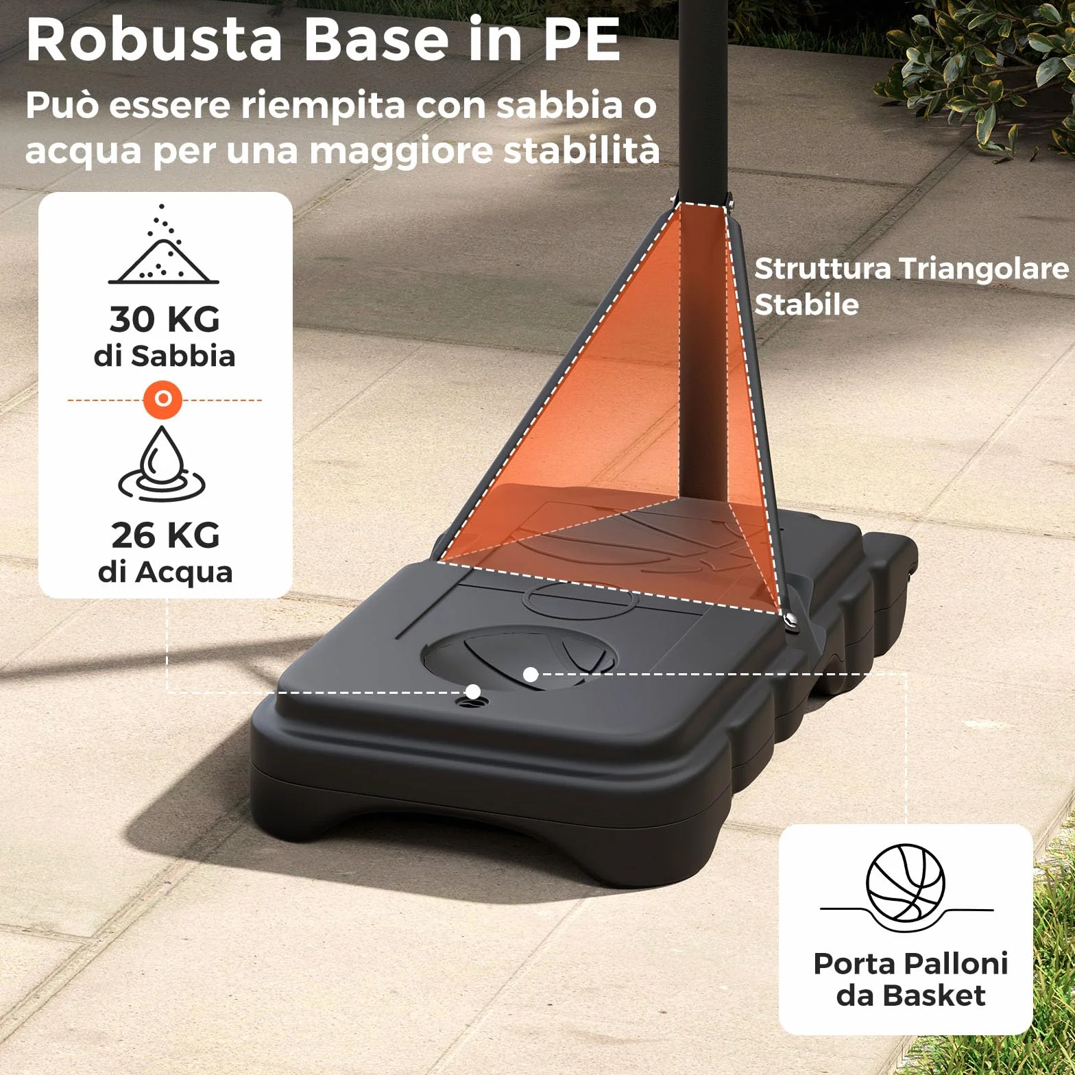 COSTWAY Canestro da Basket Regolabile 100-212 cm, Portatile con Tabellone in PC, Base Riempibile e Ruote