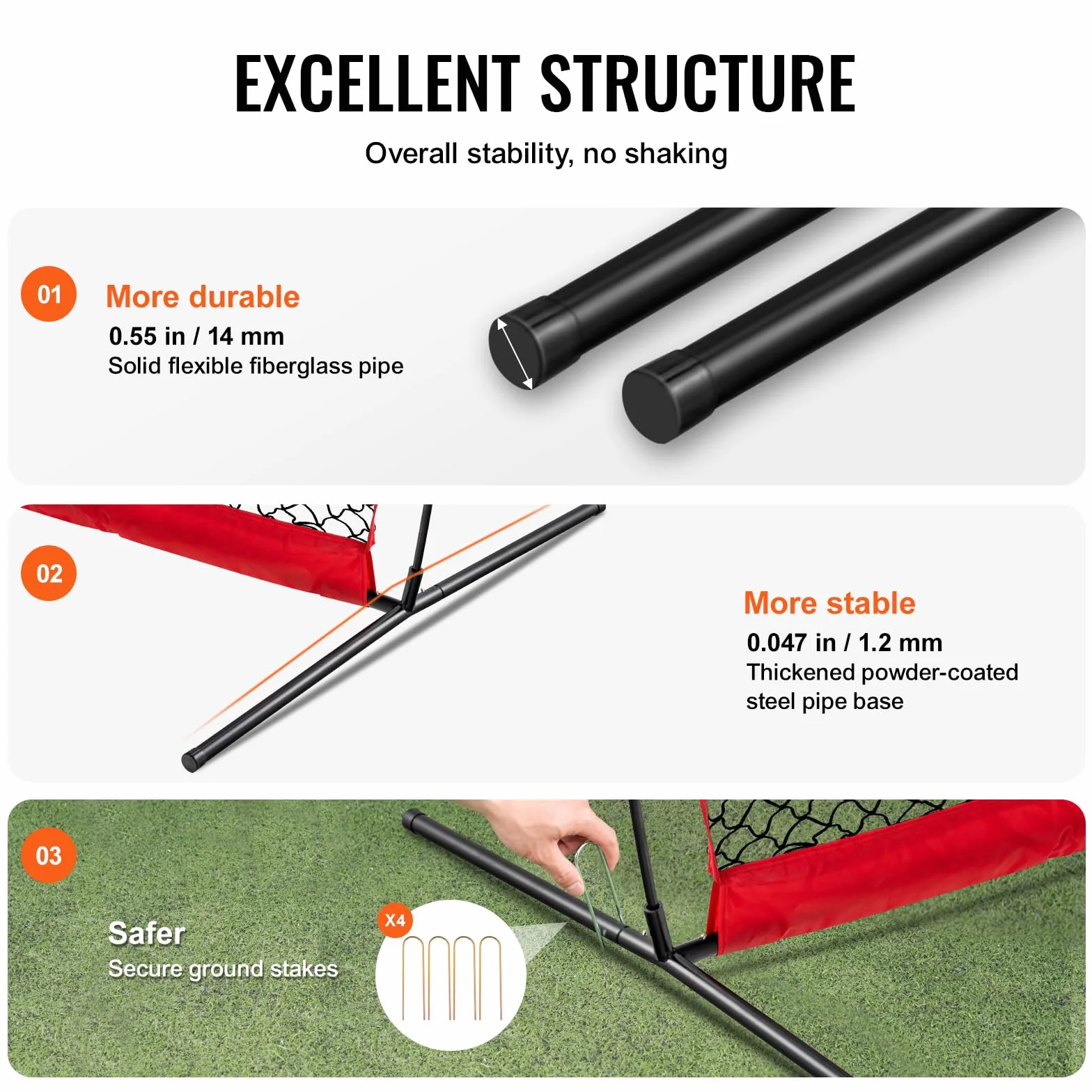 VEVOR Barricade Backstop Rete, Barriera sportiva per palloni, attrezzatura portatile per pratica con borsa per il trasporto, schermo di protezione per baseball, softball, lacrosse, calcio, hockey,