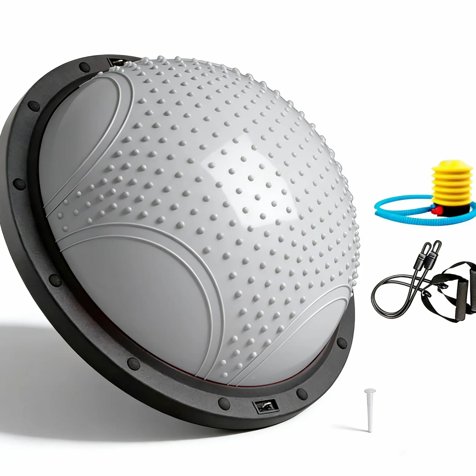 Palla da equilibrio da 58 cm, mezza palla per yoga con fascia elastica e pompa a pedale, mezza palla per esercizi per pilates, fitness, allenamento a casa, palestra, allenamento in ufficio