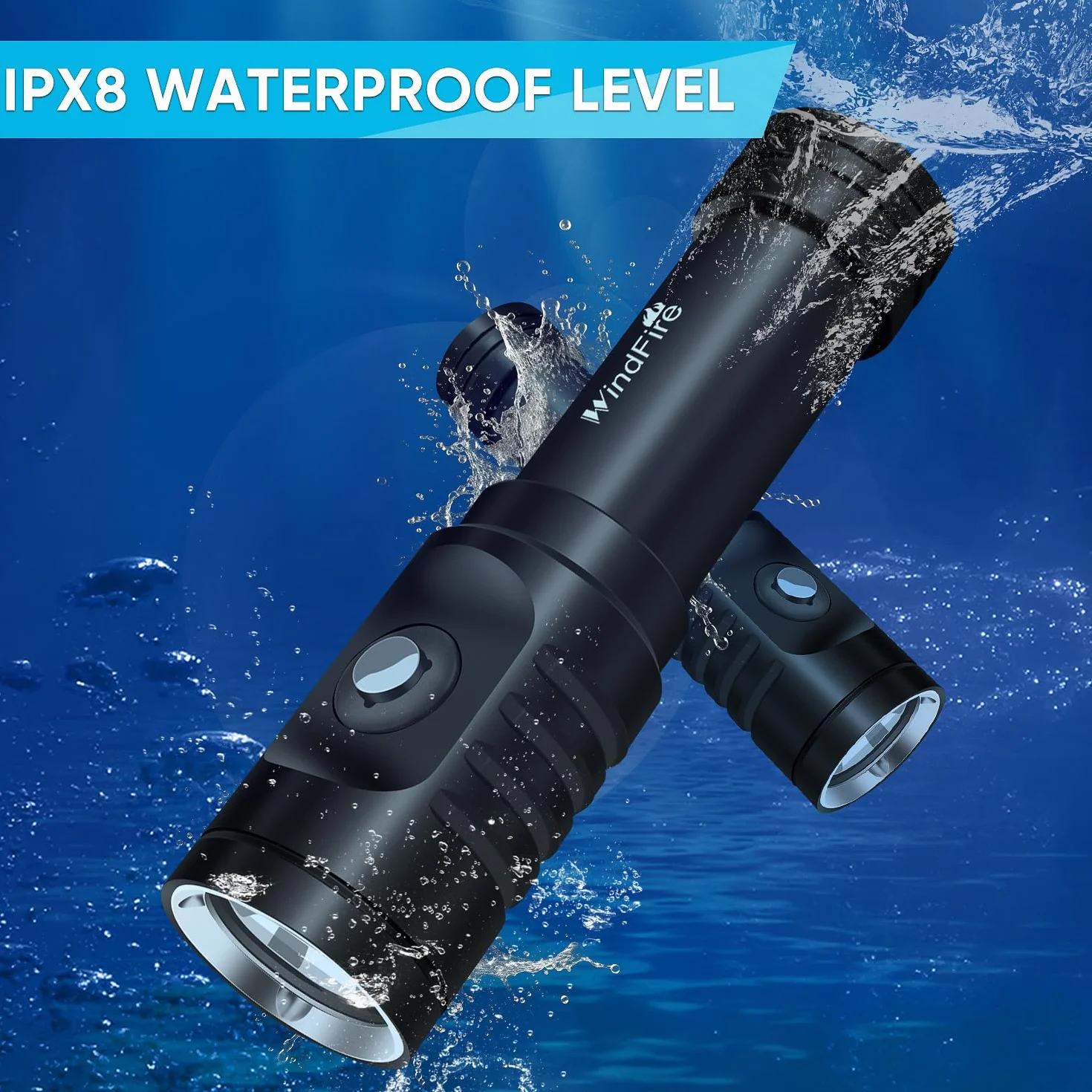 WINDFIRE Torcia Subacquea 6000 Lumen Impermeabile IPX8 con 3 Modalità