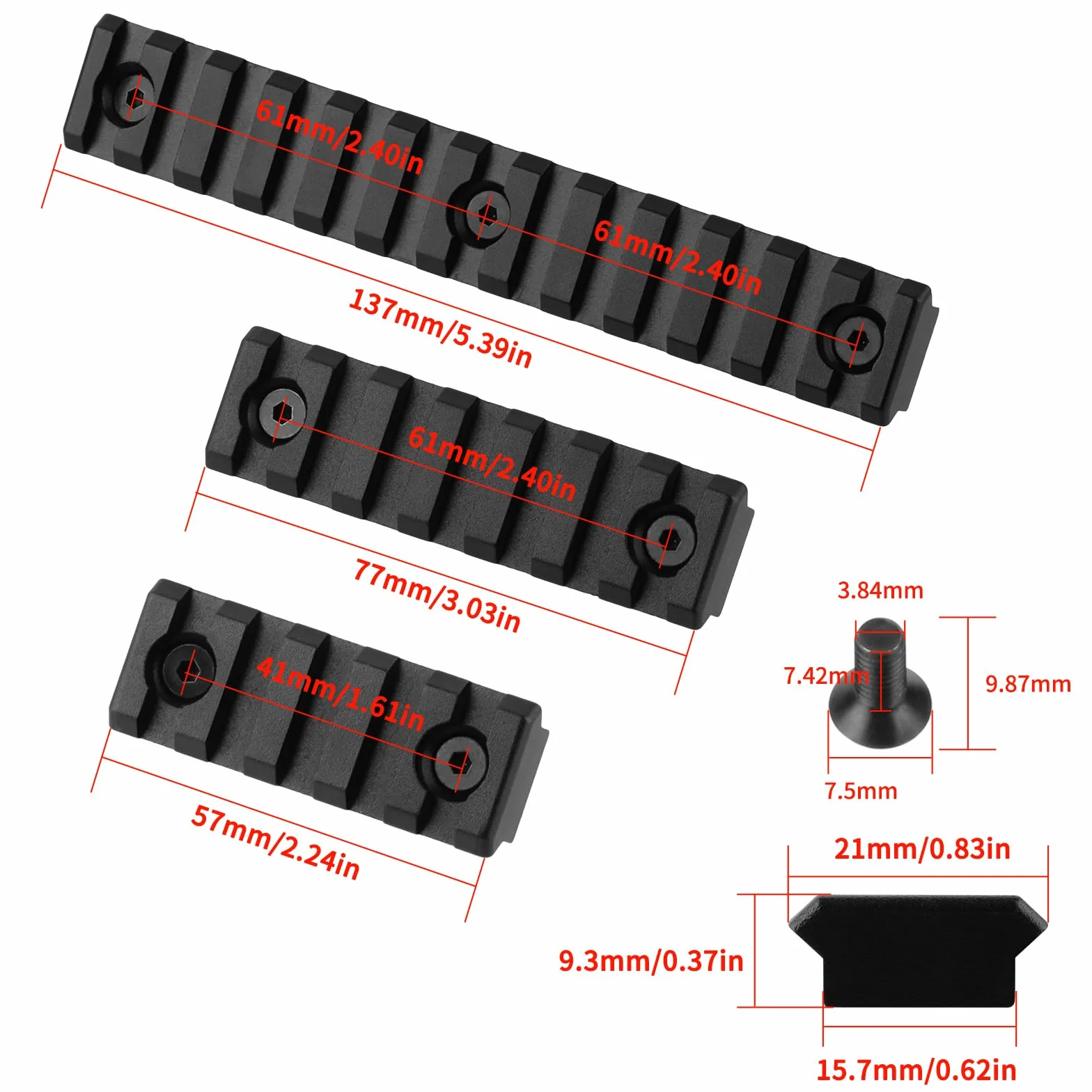 Keymod Rail Picatinny 5 Slot 7 Slot 13 Slot Alluminio Leggero Accessori Caccia
