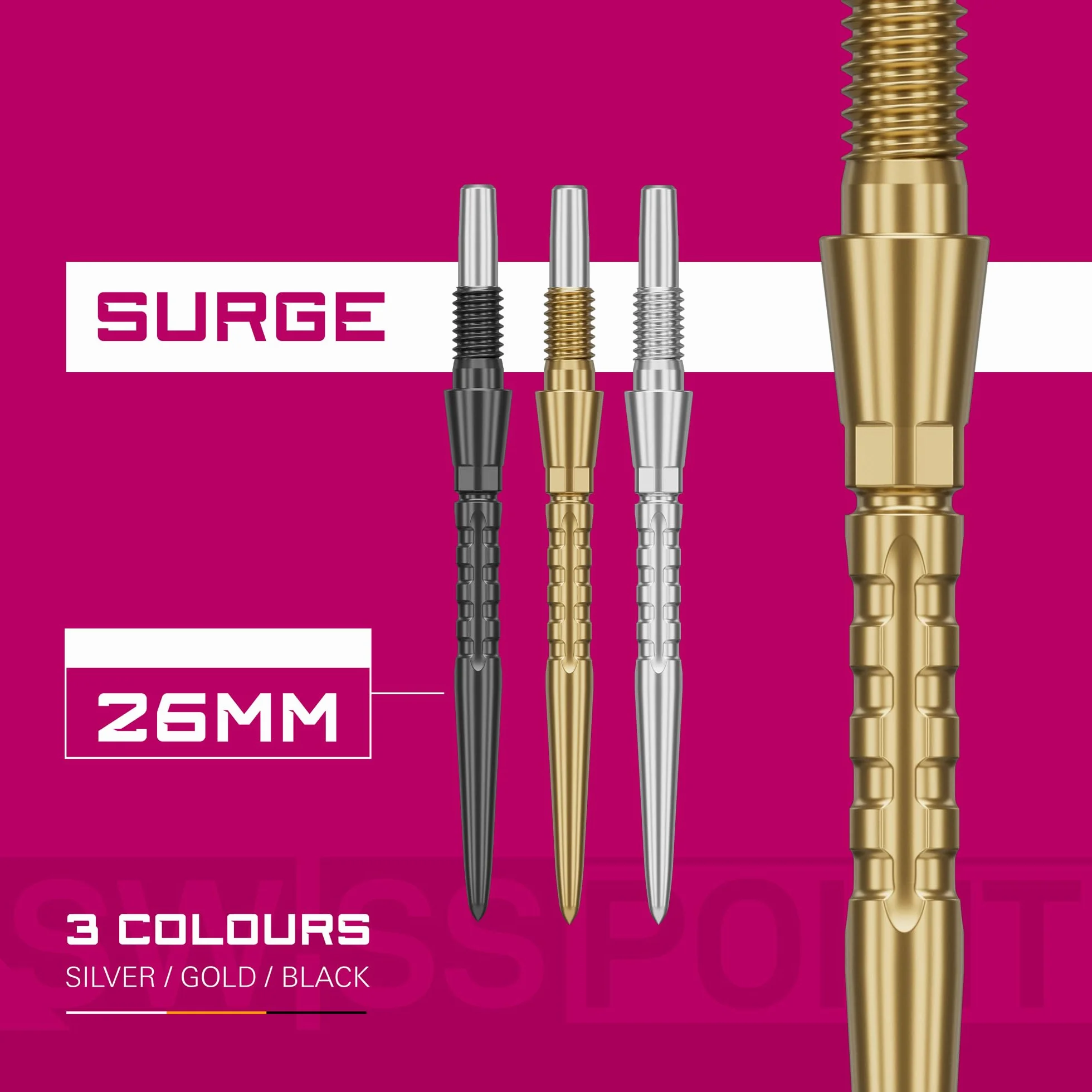 Target Darts Swiss Point Storm Dart Points Surge 3 Set 26MM 30MM 35MM Oro Argento Nero