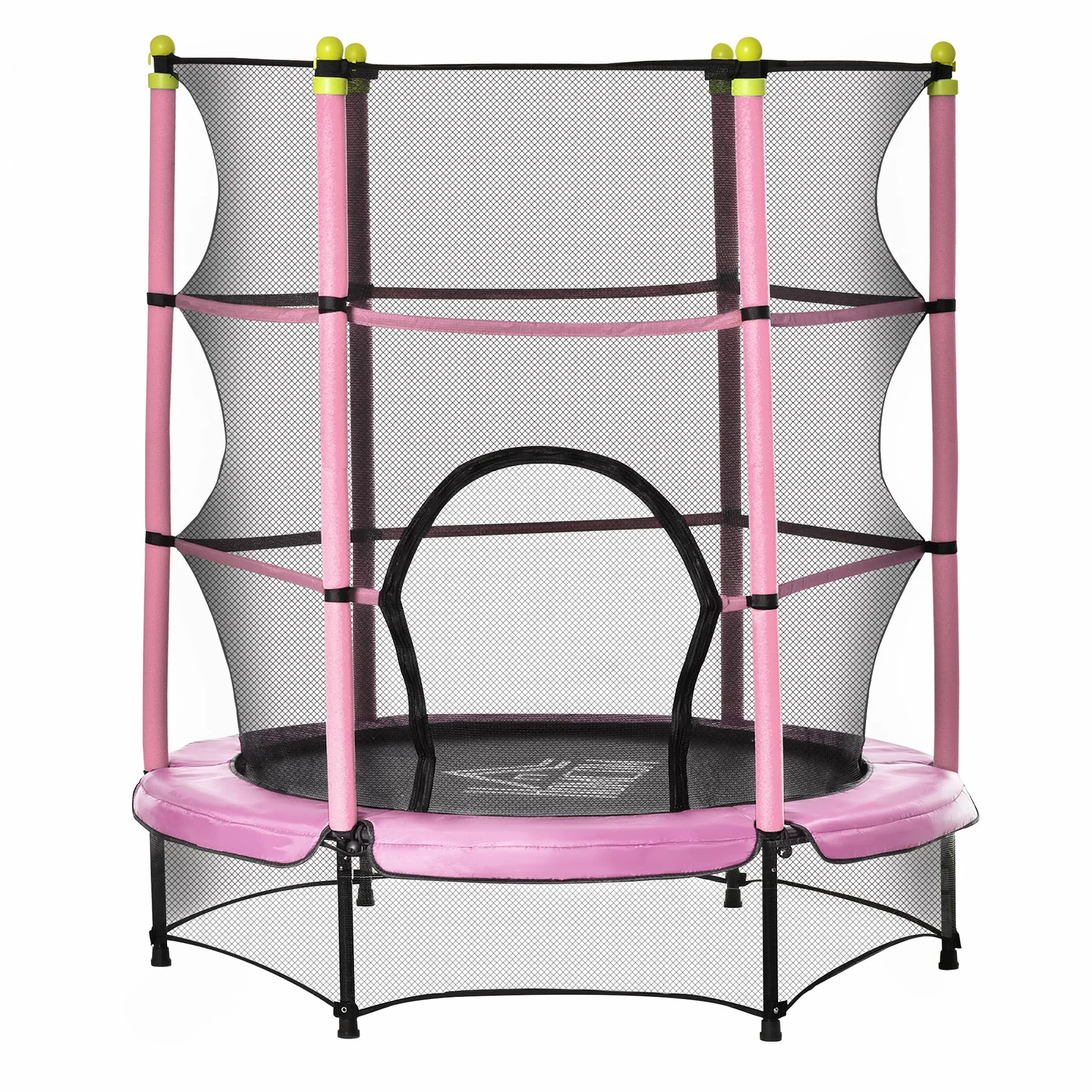 HOMCOM Trampolino da Giardino per Bambini 3-6 Anni Φ140x160cm, Tappeto Elastico con Rete, Bordo Imbottito e Corde Elastiche