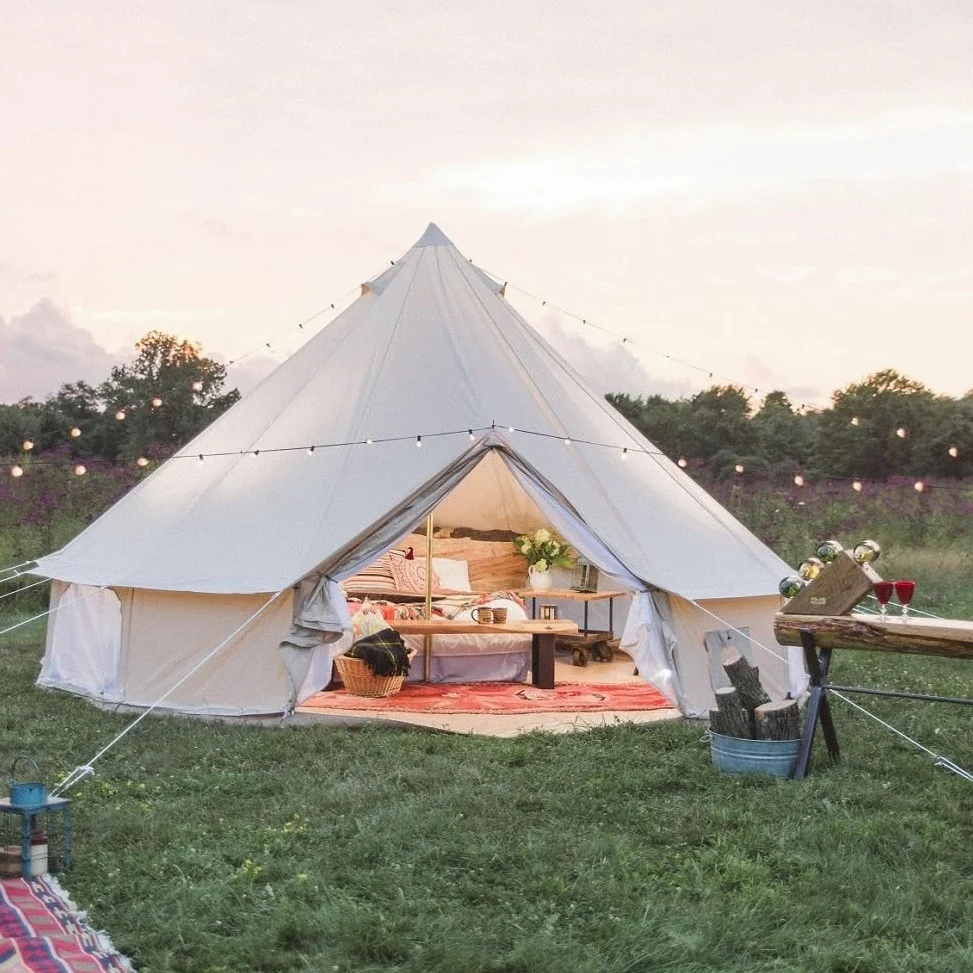 Tenda a campana in tela di cotone da campeggio per famiglie all'aperto Yurta Glamping di lusso