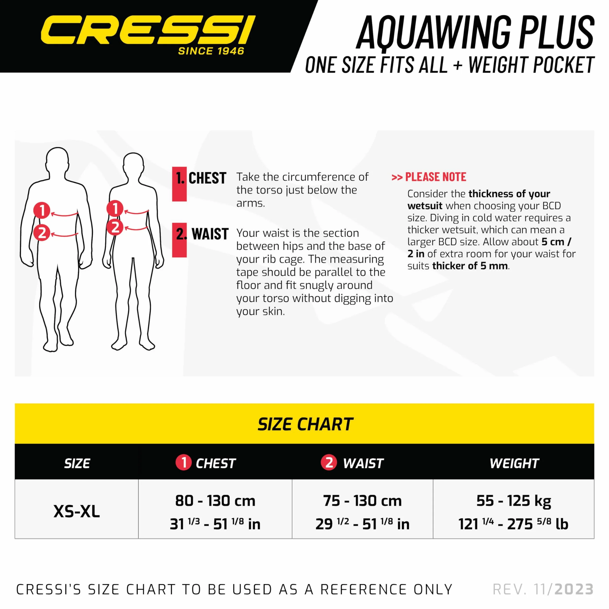Cressi Aquawing Plus BCD XS/XL, Tuta asciutta Unisex, Nero, M