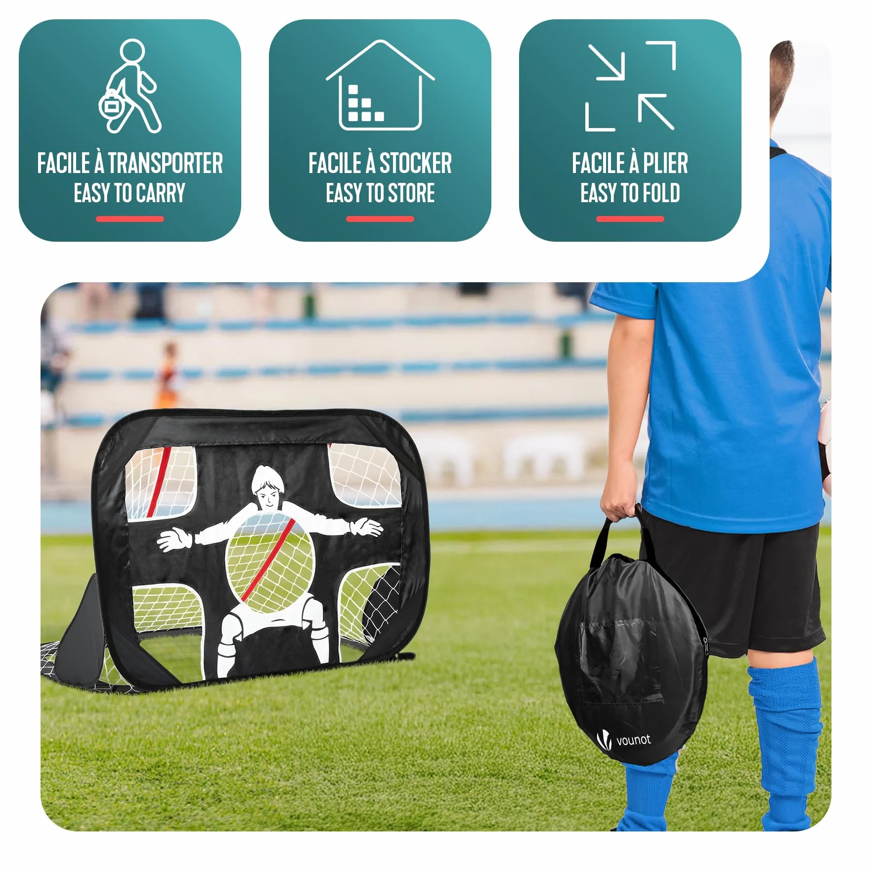 Set di 2 Porte da Calcio Pop Up Bambini 120×80×80 cm Pieghevole Portatile con Borsa