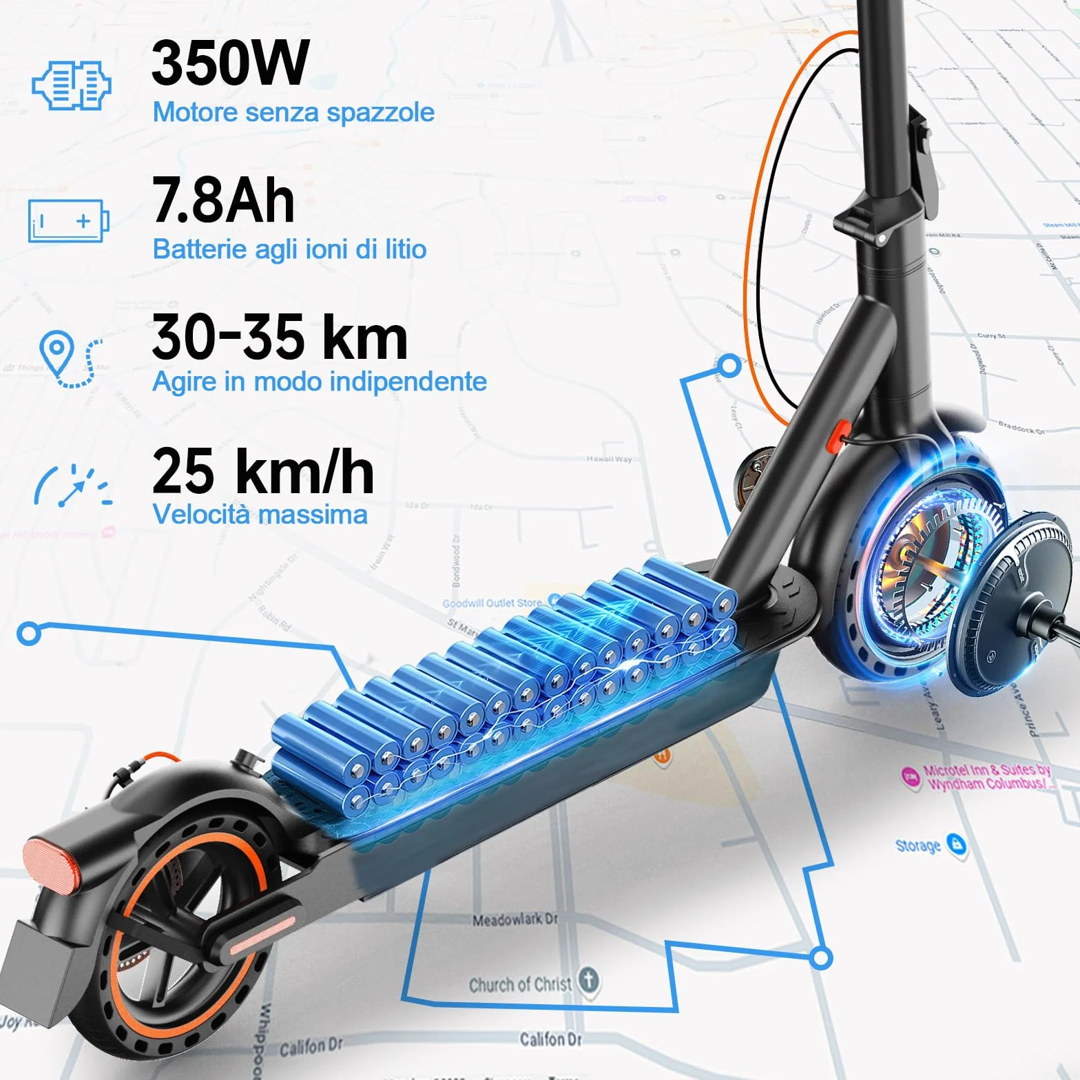 Monopattino Elettrico Adulto Ultraleggero 35KM Autonomia 25 Km/h 350W 8.5" Pneumatici Solidi Pieghevole