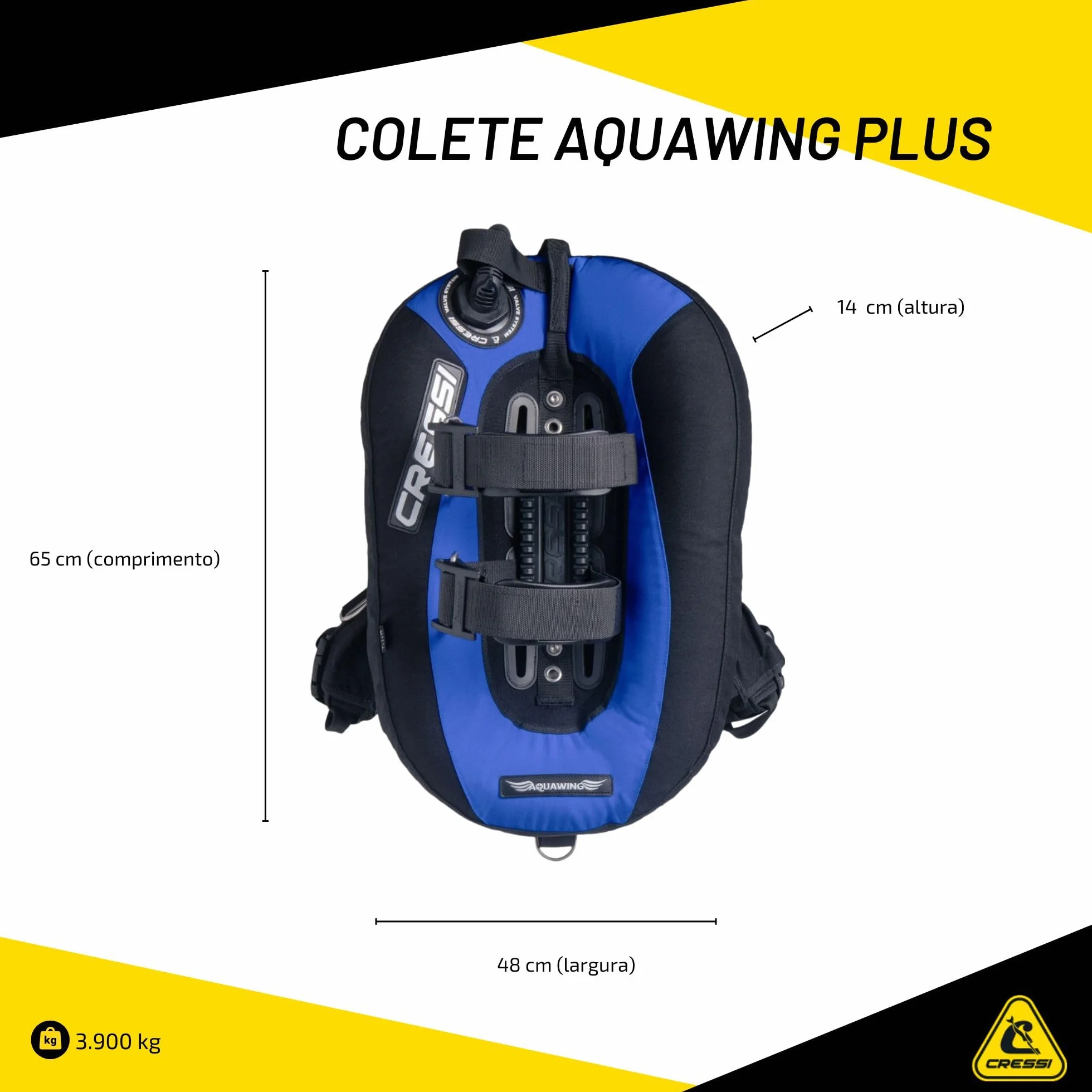 Cressi Aquawing BCD Jacket Subacquea One Size XS-XL GAV Schienalino Alluminio Leggero Sacca 210D Nylon Schienale Air-Net Tasca Boa