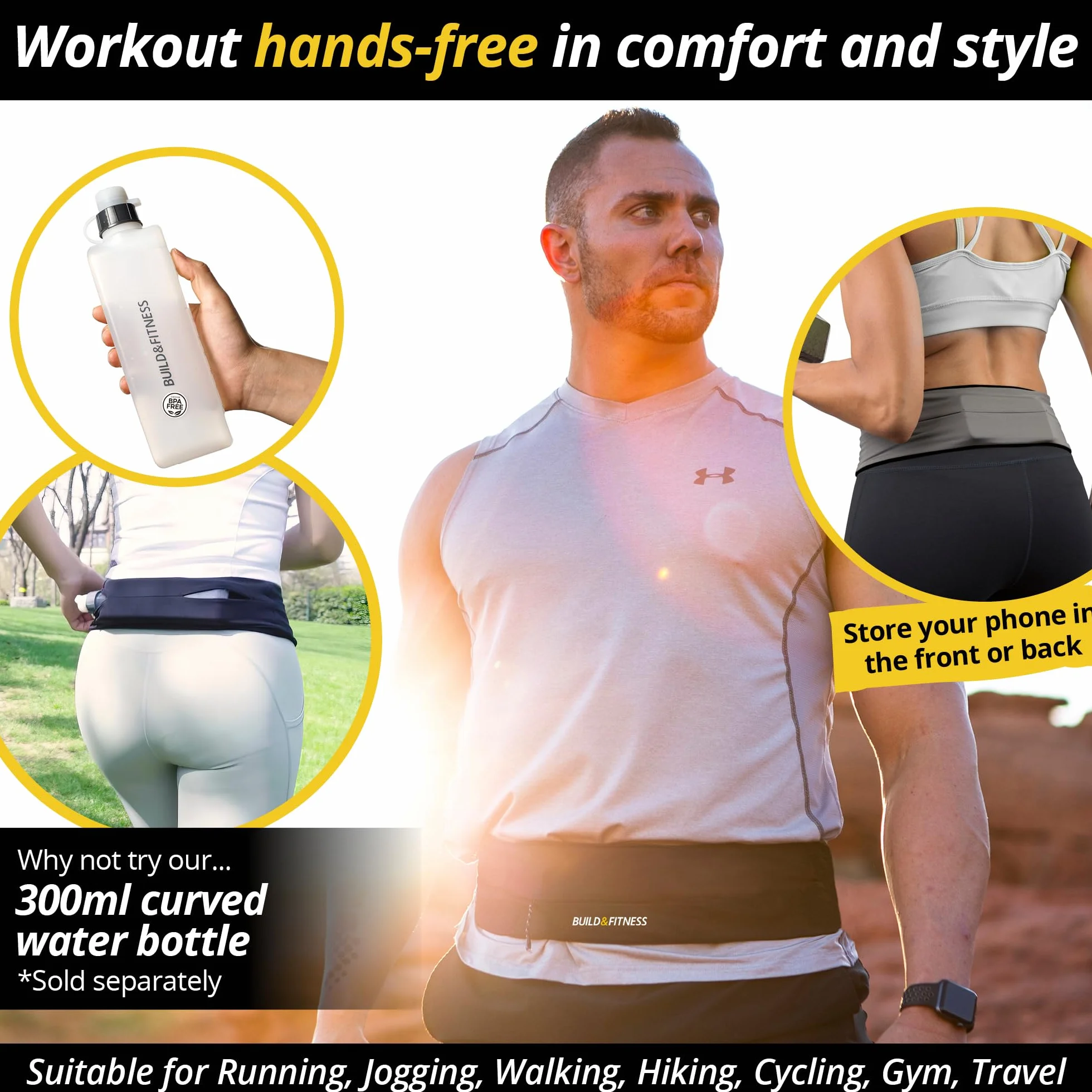 Marsupio Running Build & Fitness con Cerniera e Portachiavi Leggero Sportivo per Cellulare